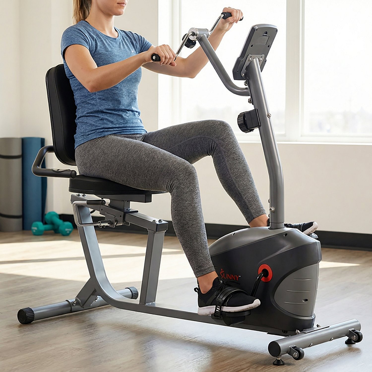 Sunny Health & Fitness Smart Magnetic Recumbent Bike with Arm Exerciser