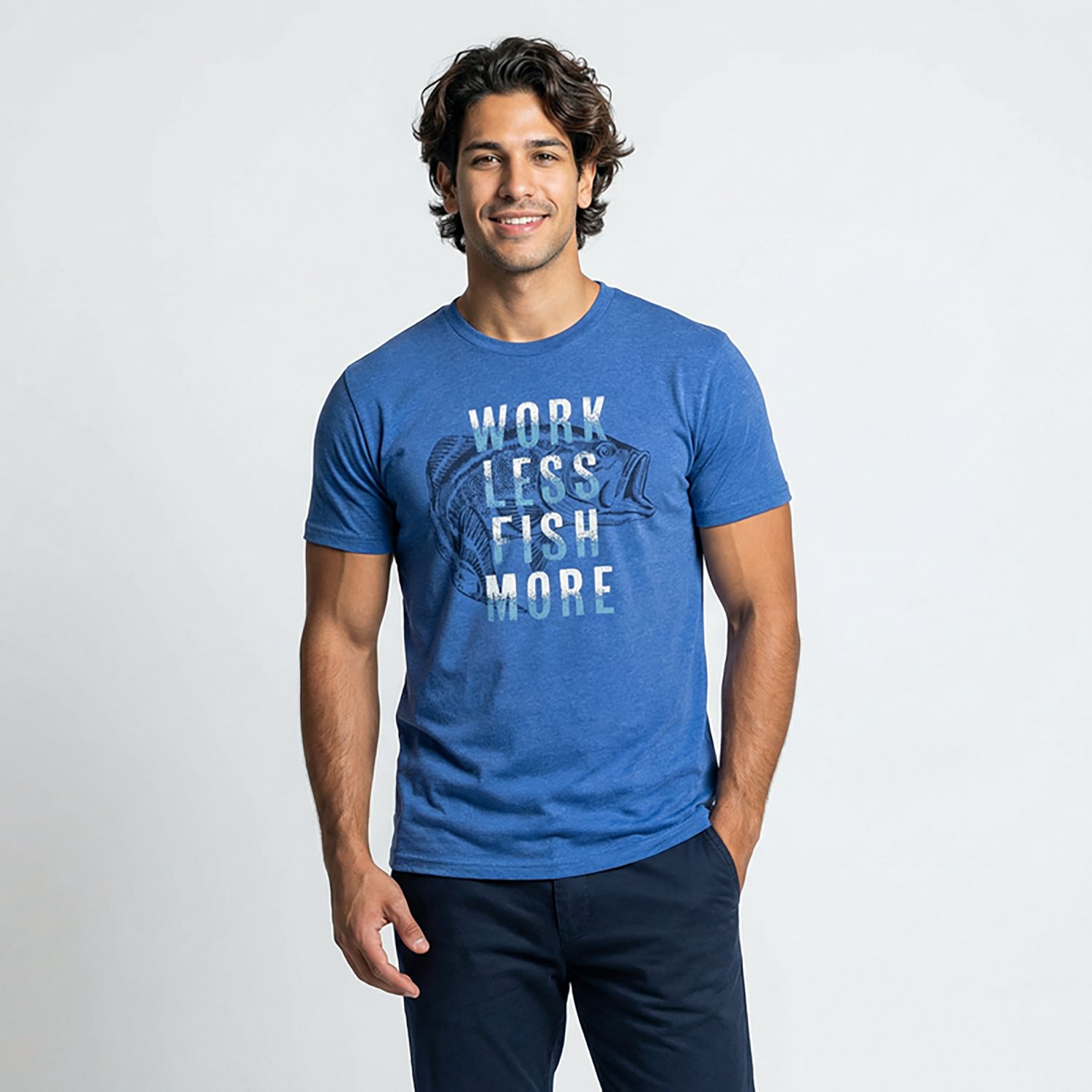 Academy Sports + Outdoors Men’s Work Less Fish More T-shirt - view number 2