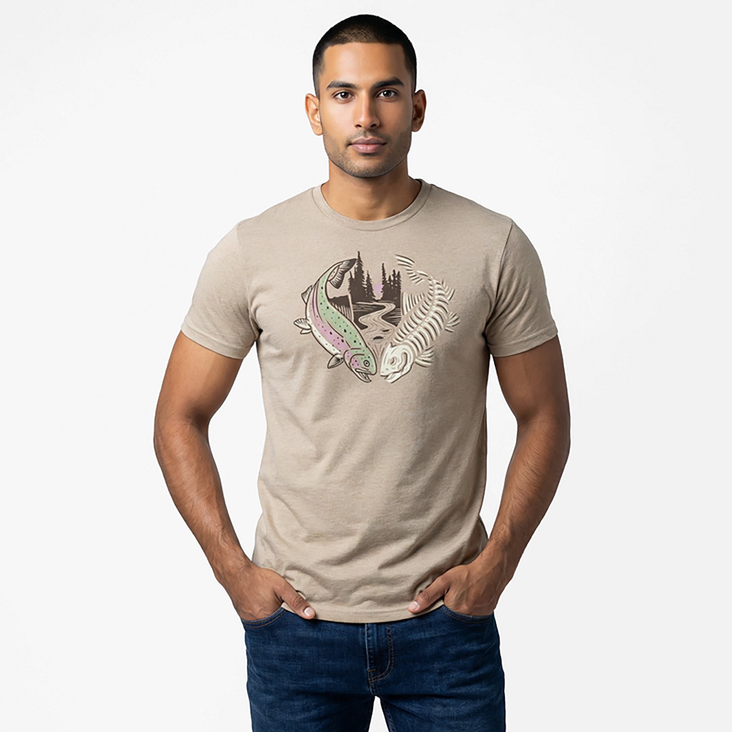 Academy Sports + Outdoors Men’s Trout Love T-shirt - view number 2