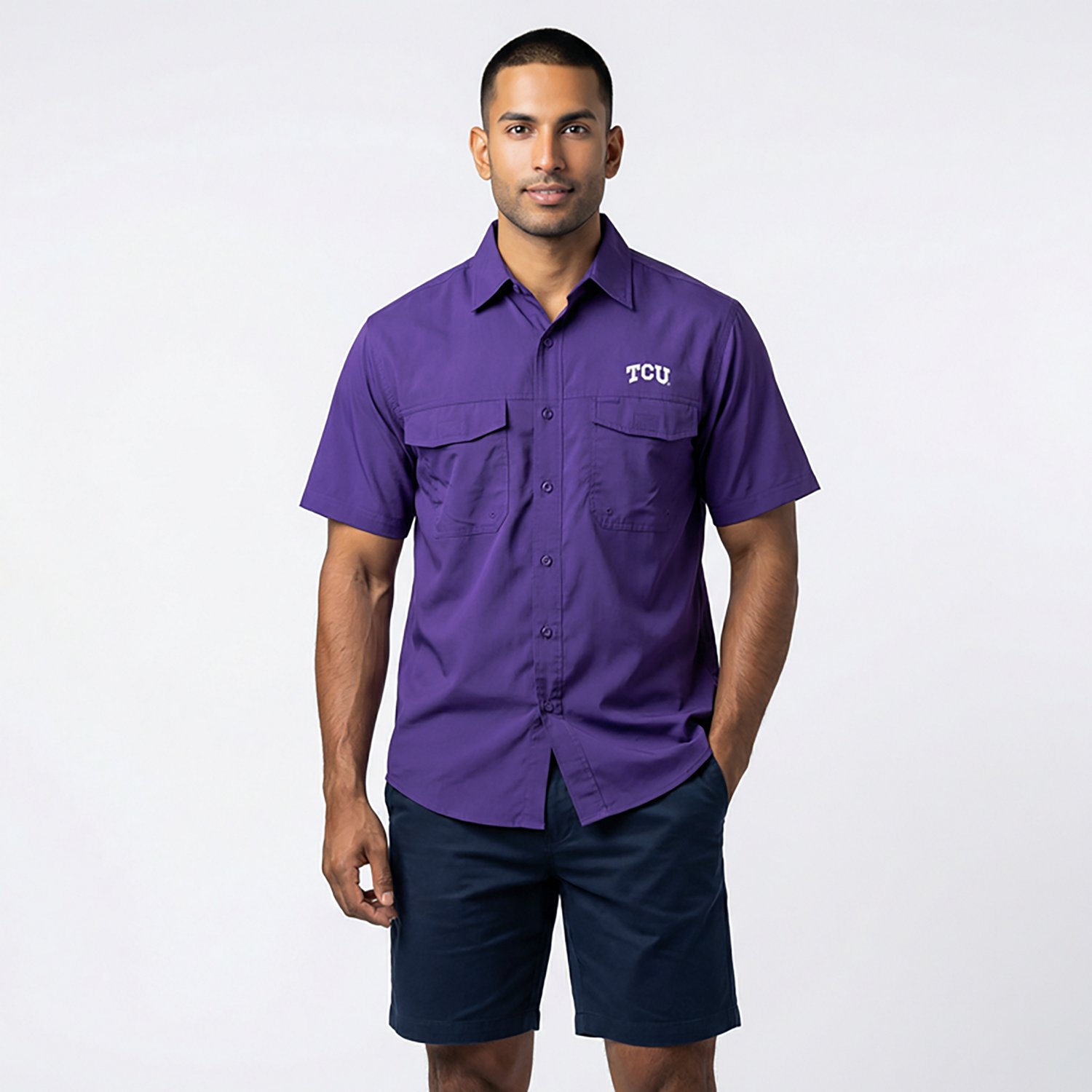 Antigua Men's Texas Christian Horned Frogs (TCU) Game Day Fishing Shirt - view number 2