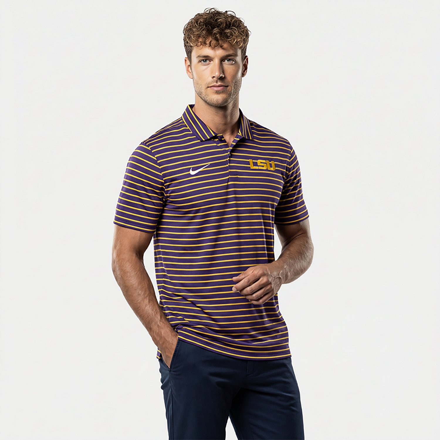 Nike Men's Louisiana State University Dri-FIT Stripe Tour Polo Shirt - view number 2