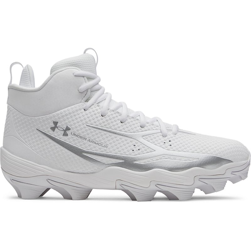 Under Armour Spotlight Hammer RM Football Cleats, M14/W15.5, White/Silver/Silver