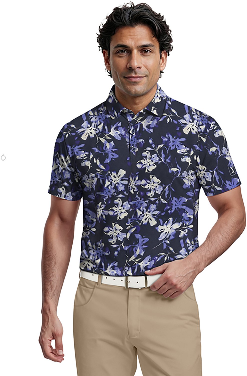 PGA Tour Men's Short Sleeve All Over Tie Dye Floral Print Polo