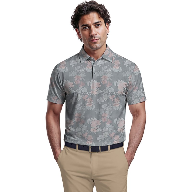 PGA Tour Men's Short Sleeve Geometric Textured Floral Print Polo