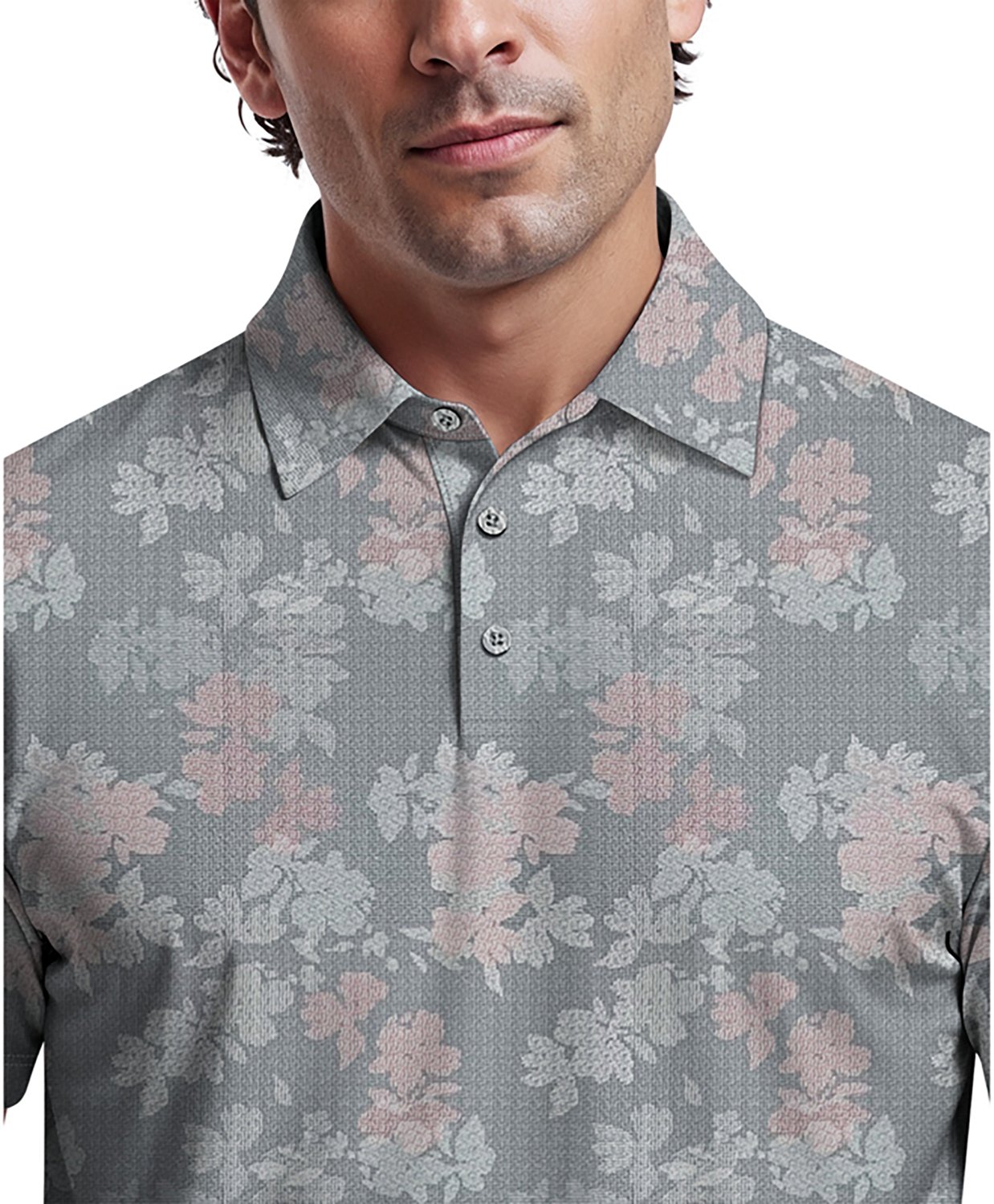 PGA Tour Men's Short Sleeve Geometric Textured Floral Print Polo - view number 3