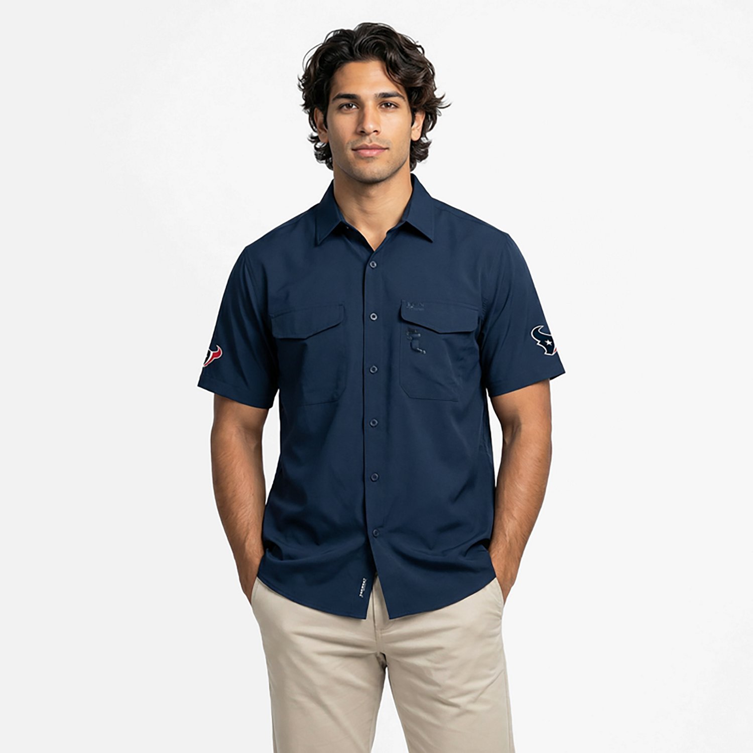 Antigua Men's Houston Texans Gameday Scatter Print Fishing Shirt - view number 2