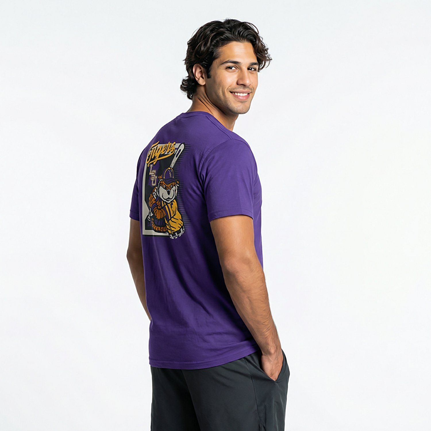 Image One Men's LSU Tigers Baseball Card Mascot Short Sleeve T-shirt - view number 2