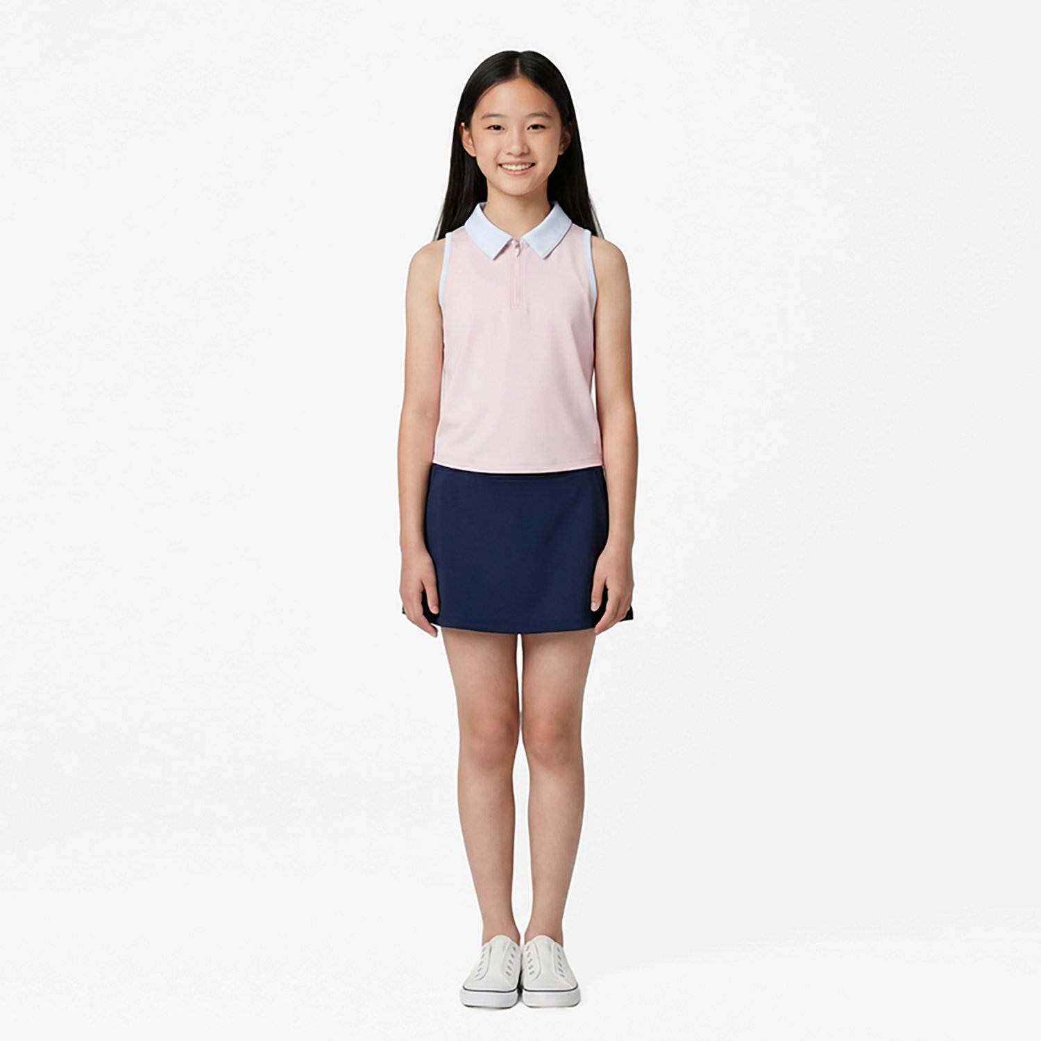 BCG Girls' Tennis Swing 1/4 Zip Sleeveless Polo Shirt