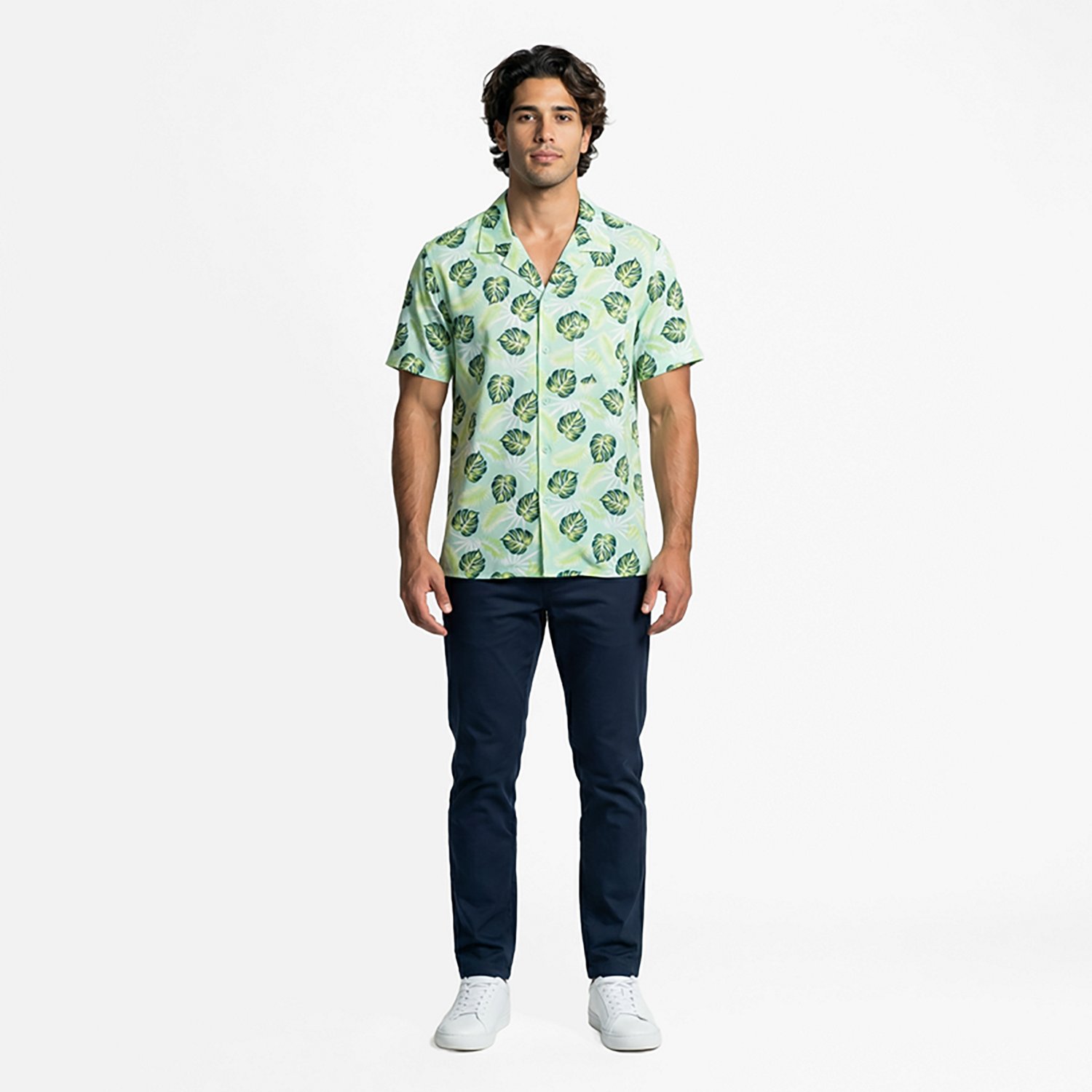 O'Rageous Men's Palm Floral Cabana Printed Short Sleeve Swim Shirt
