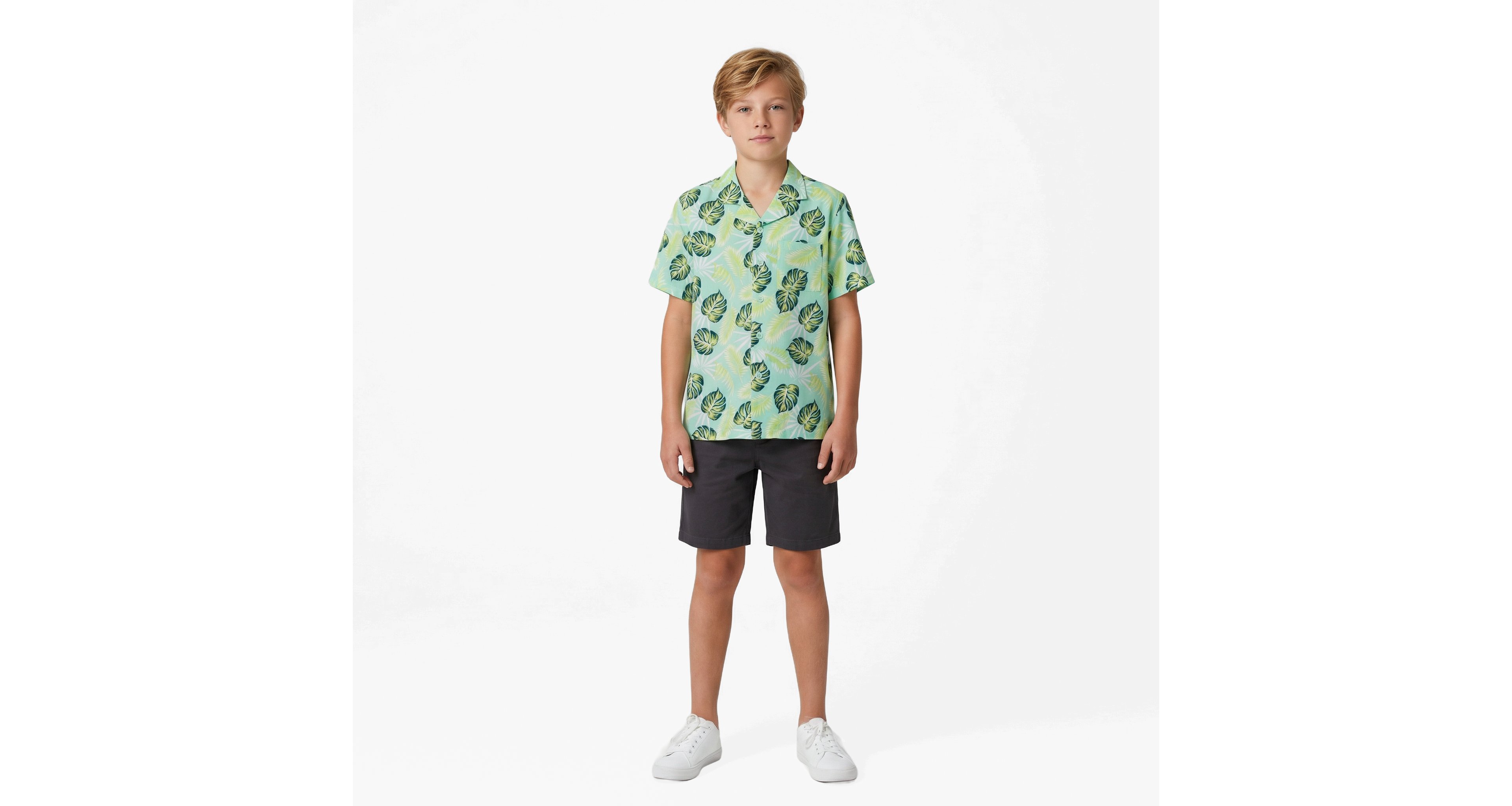 O'Rageous Boys' Palm Floral Cabana Printed Short Sleeve Swim Shirt