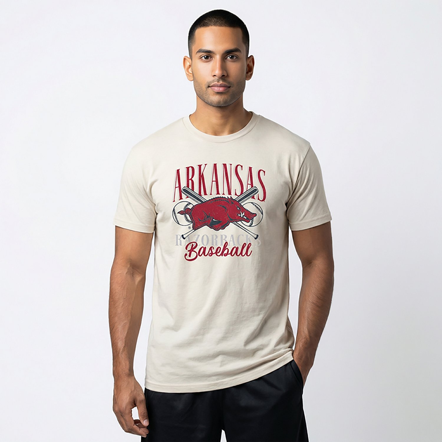 Image One Men's Arkansas Razorbacks Baseball Stadium Script Comfort Color Short Sleeve T-shirt