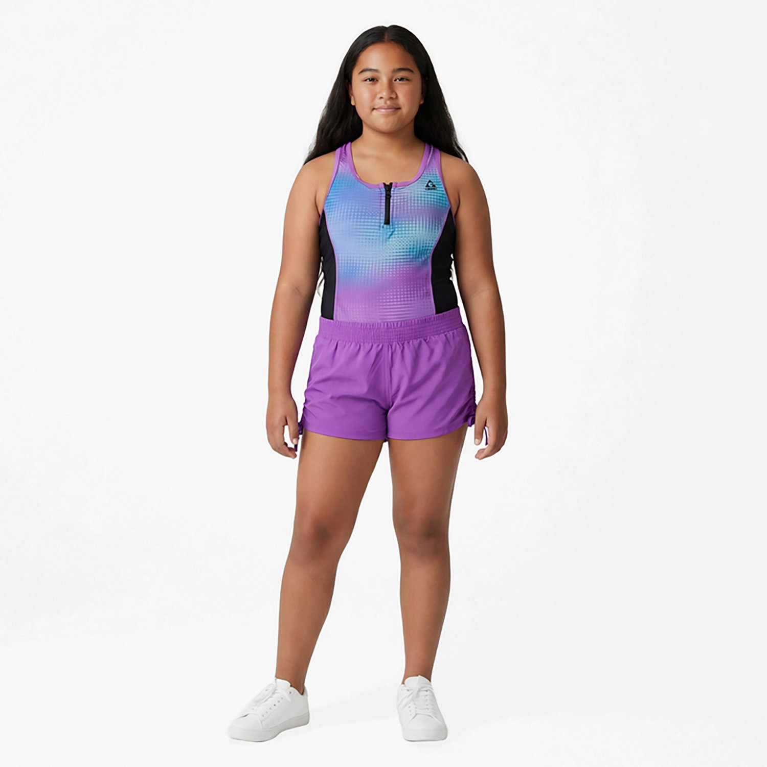 Gerry Girls' Refract Zip Front 1-Piece Swimsuit and Short Set