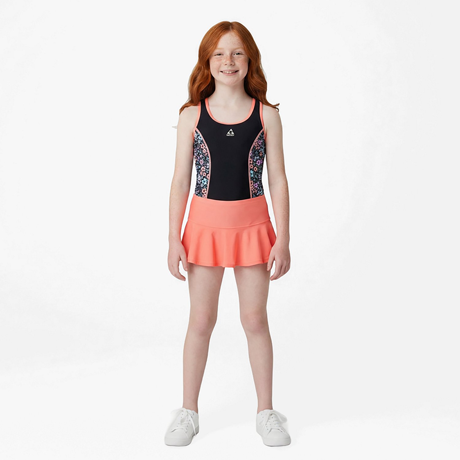 Gerry Girls' Field of Dreams Print Side 1-Piece Ruffle Skirt Swim Set