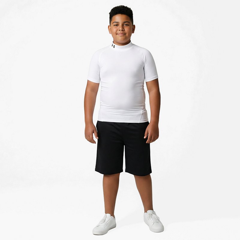 Under Armour Boys' HeatGear Mock Short Sleeve Shirt, Medium, White/Black