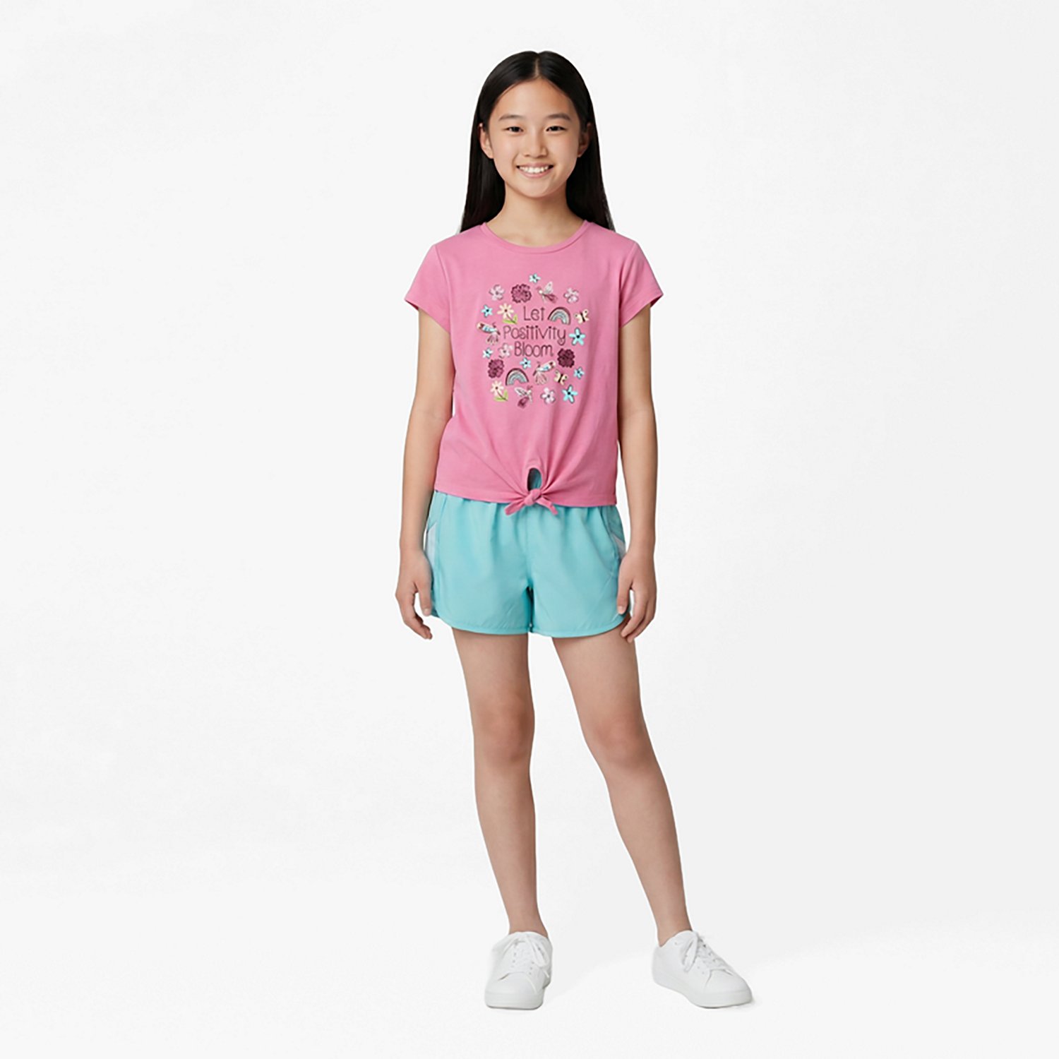 BCG Girls’ 4-6X Short-Sleeve Front Tie Positivity Short Set