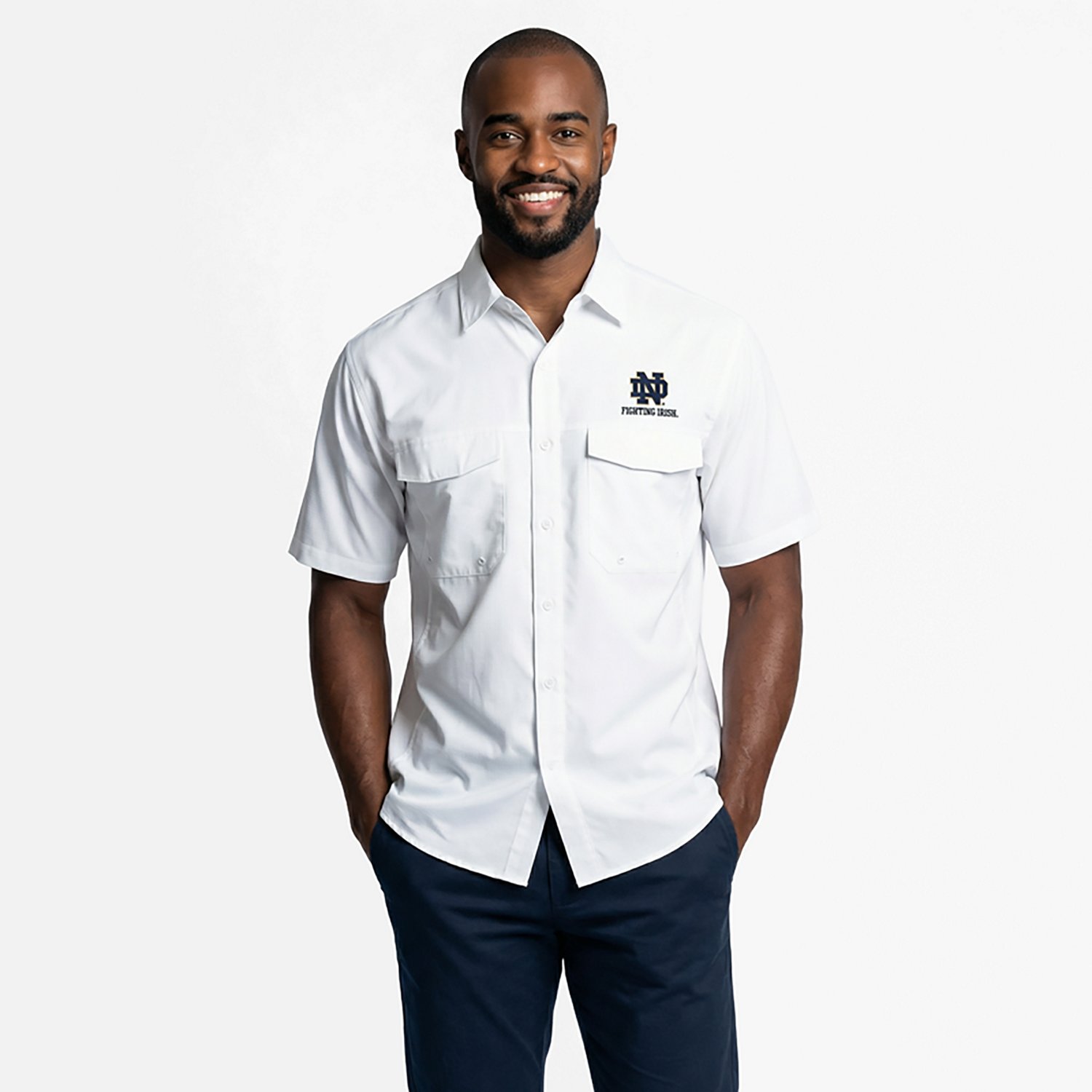 Antigua Men's Notre Dame Fighting Irish Game Day Fishing Shirt - view number 2