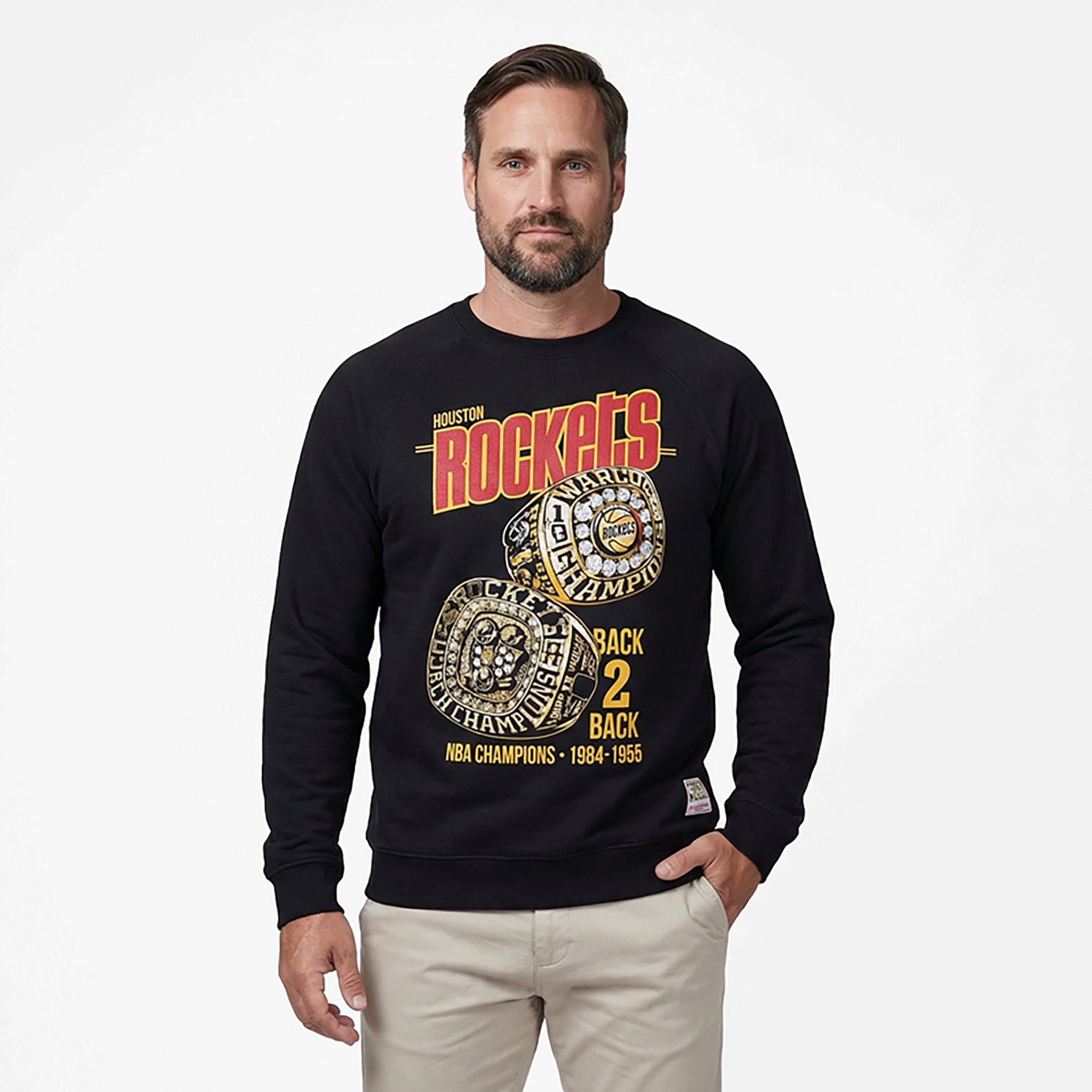 Mitchell & Ness Men's Houston Rockets Back 2 Black Long Sleeve Graphic T-shirt - view number 2