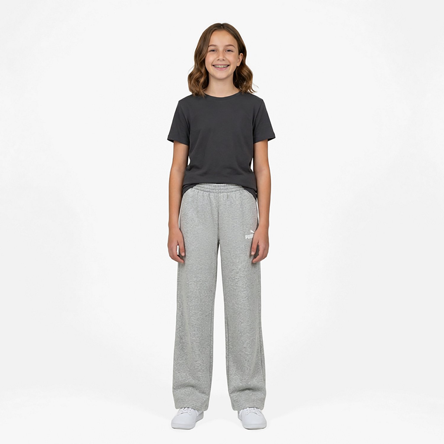 PUMA Girls' 4-6X Essential Basics Spun Poly Fleece Wide Leg Pants
