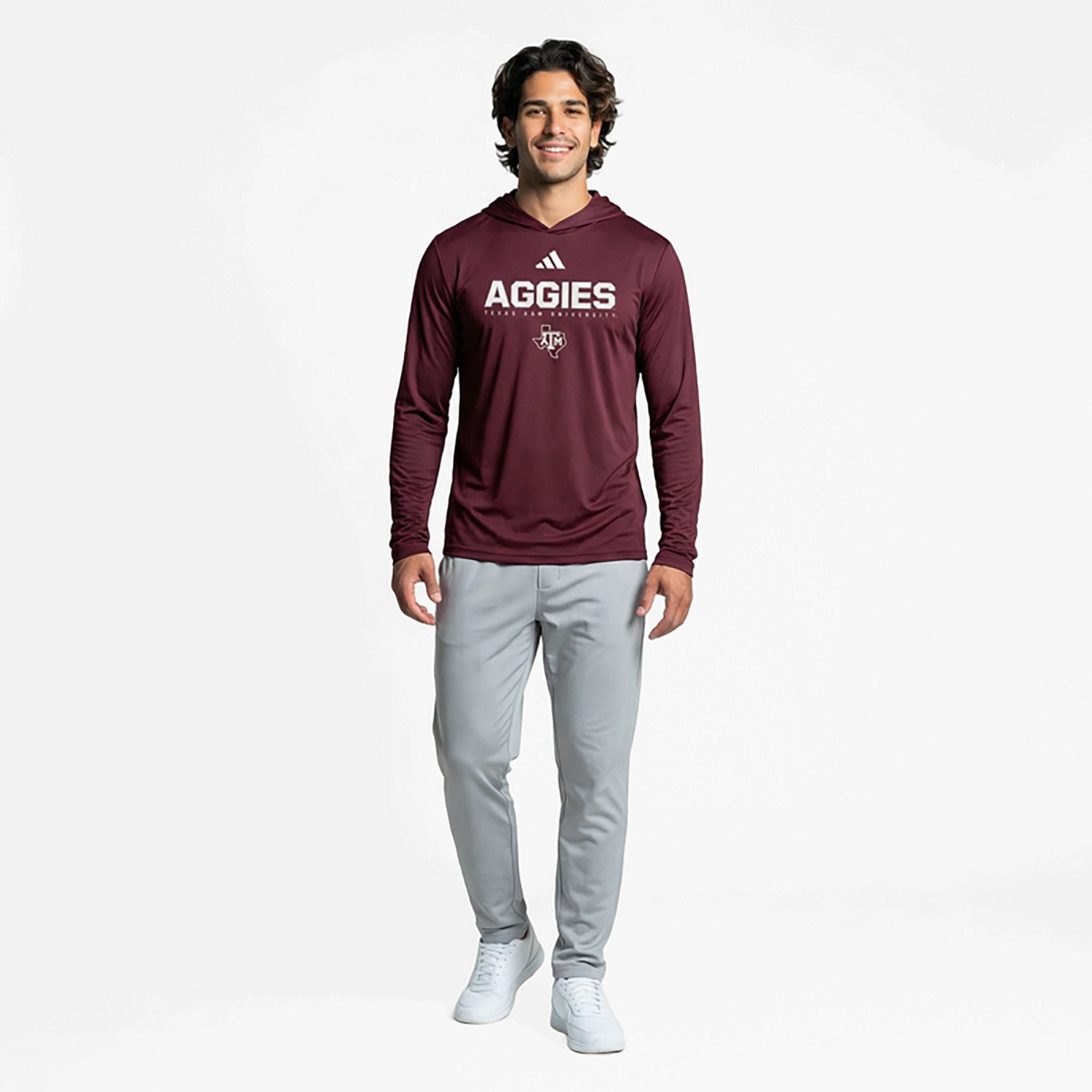 adidas Texas AM Aggies 2025 AEROREADY Sideline Training Long Sleeve Hooded T-Shirt