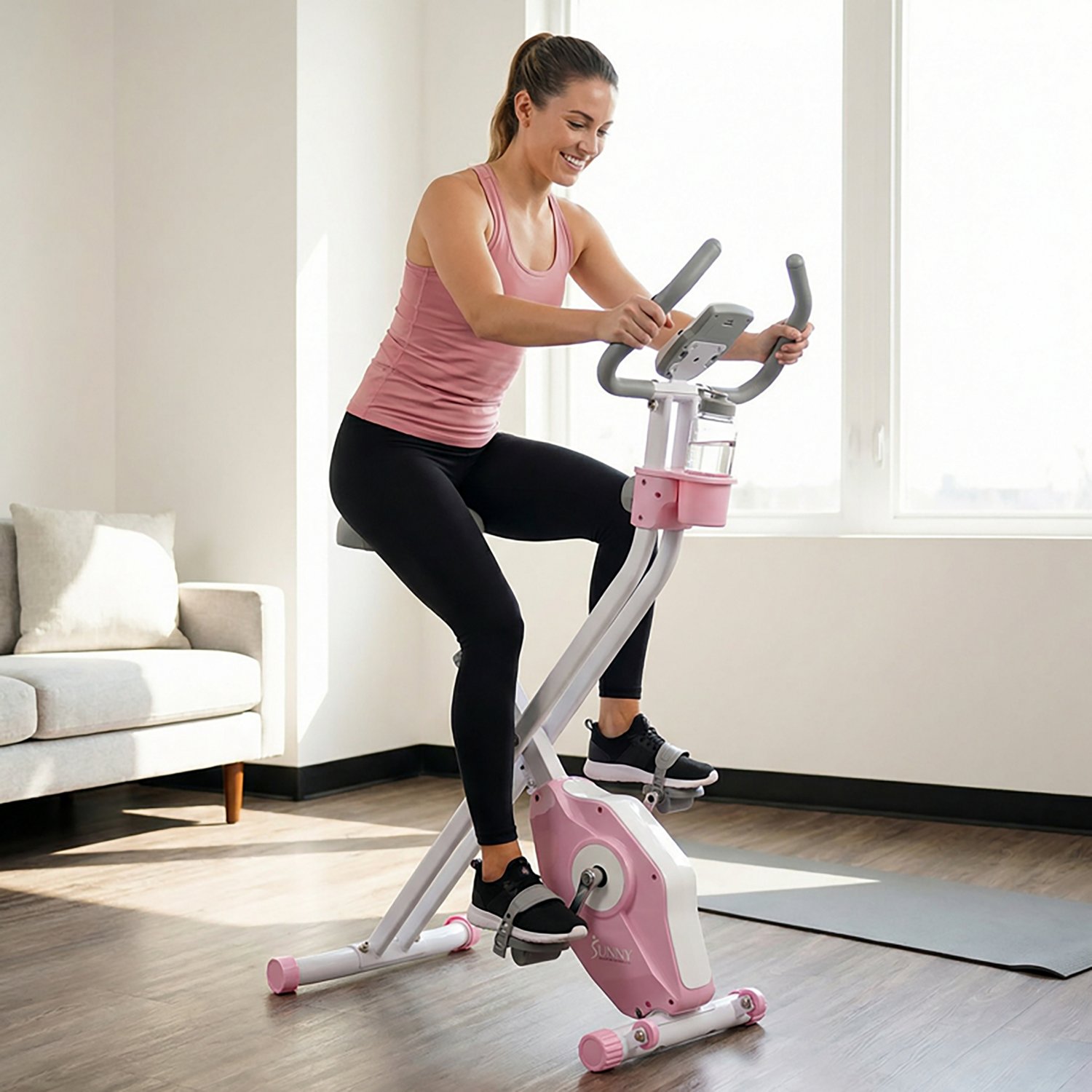 Sunny Health & Fitness Pink Foldable Magnetic X-Bike Pro