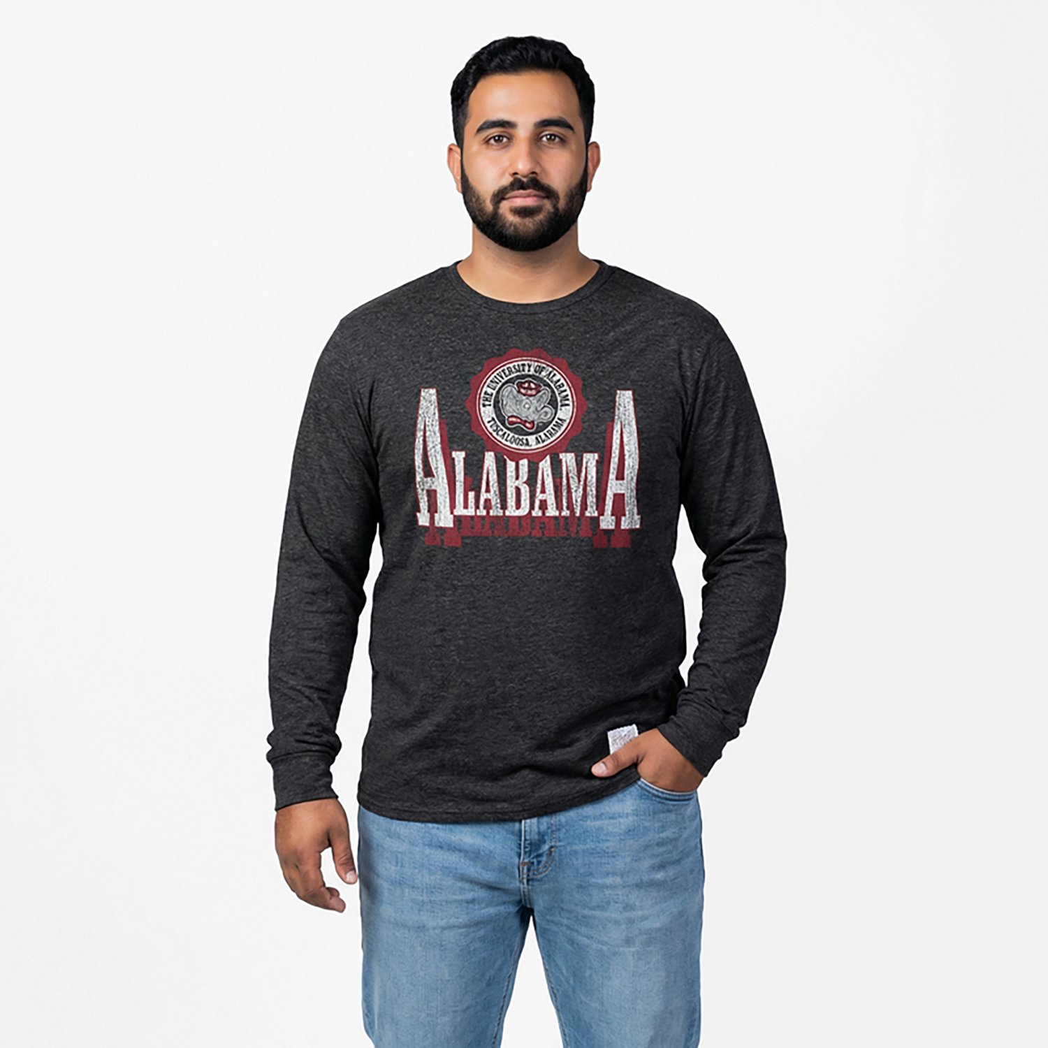 Retro Brand Men's University of Alabama Block Shadow Crest Long Sleeve Graphic T-shirt - view number 2