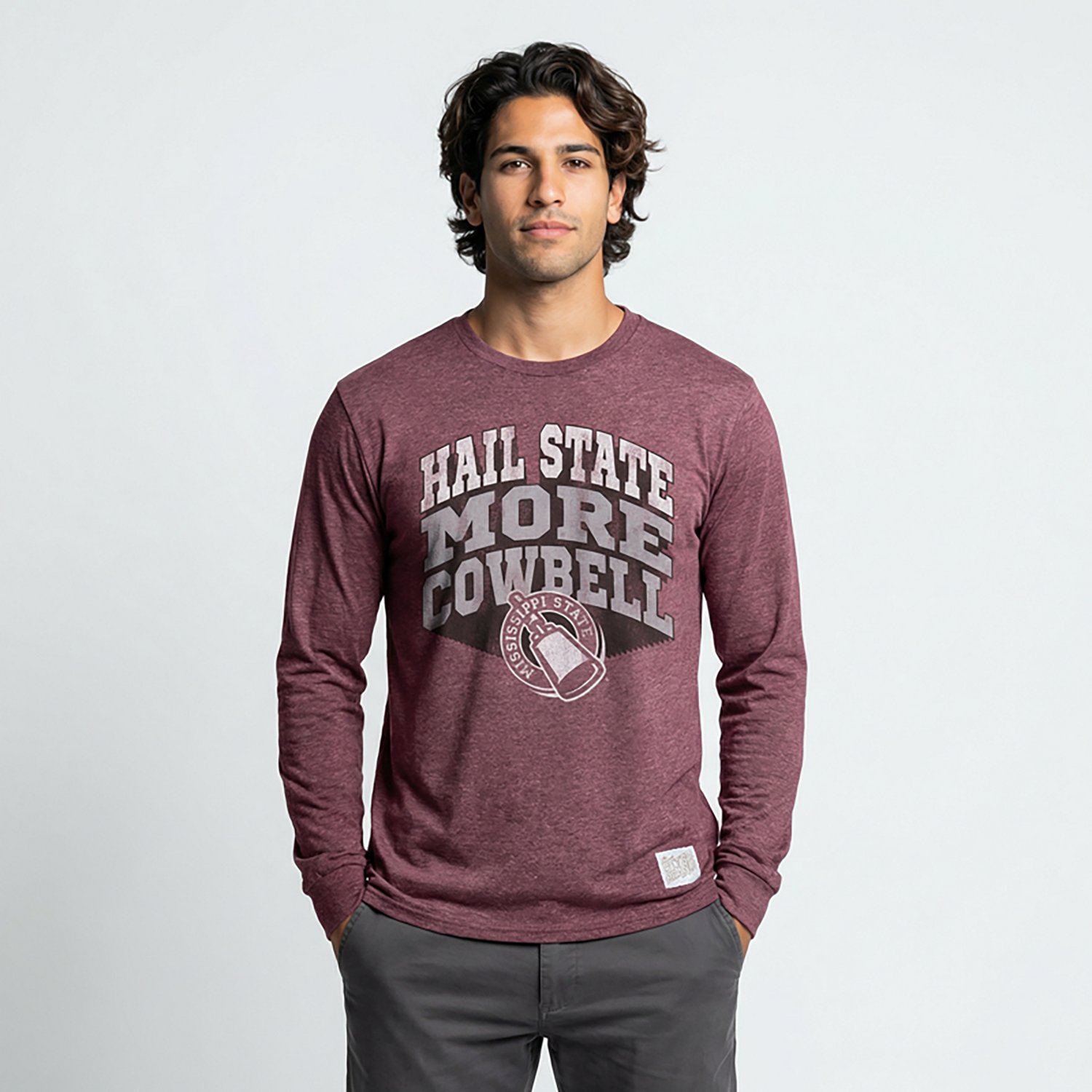 Retro Brand Men's Mississippi State University School Arch Cowbell Long Sleeve Graphic T-shirt - view number 2
