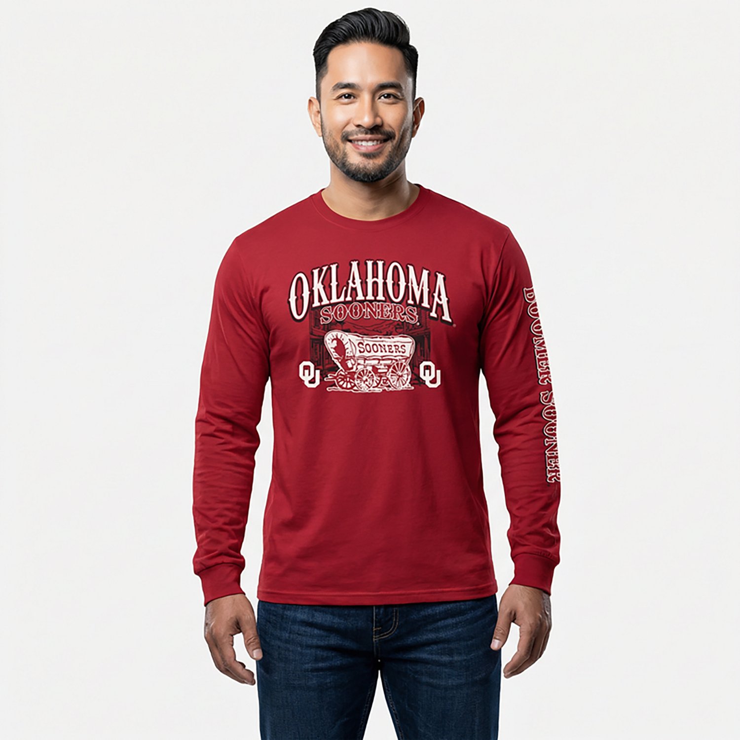 WILDCAT RETRO Men's Oklahoma Sooners School Arch Wagon Sleeve 2 Hit Long Sleeve T-shirt - view number 2