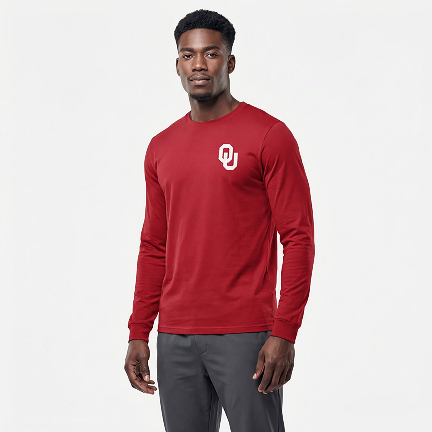 WILDCAT RETRO Men's Oklahoma Sooners Primary Logo Chest 2 Hit Long Sleeve T-shirt - view number 2