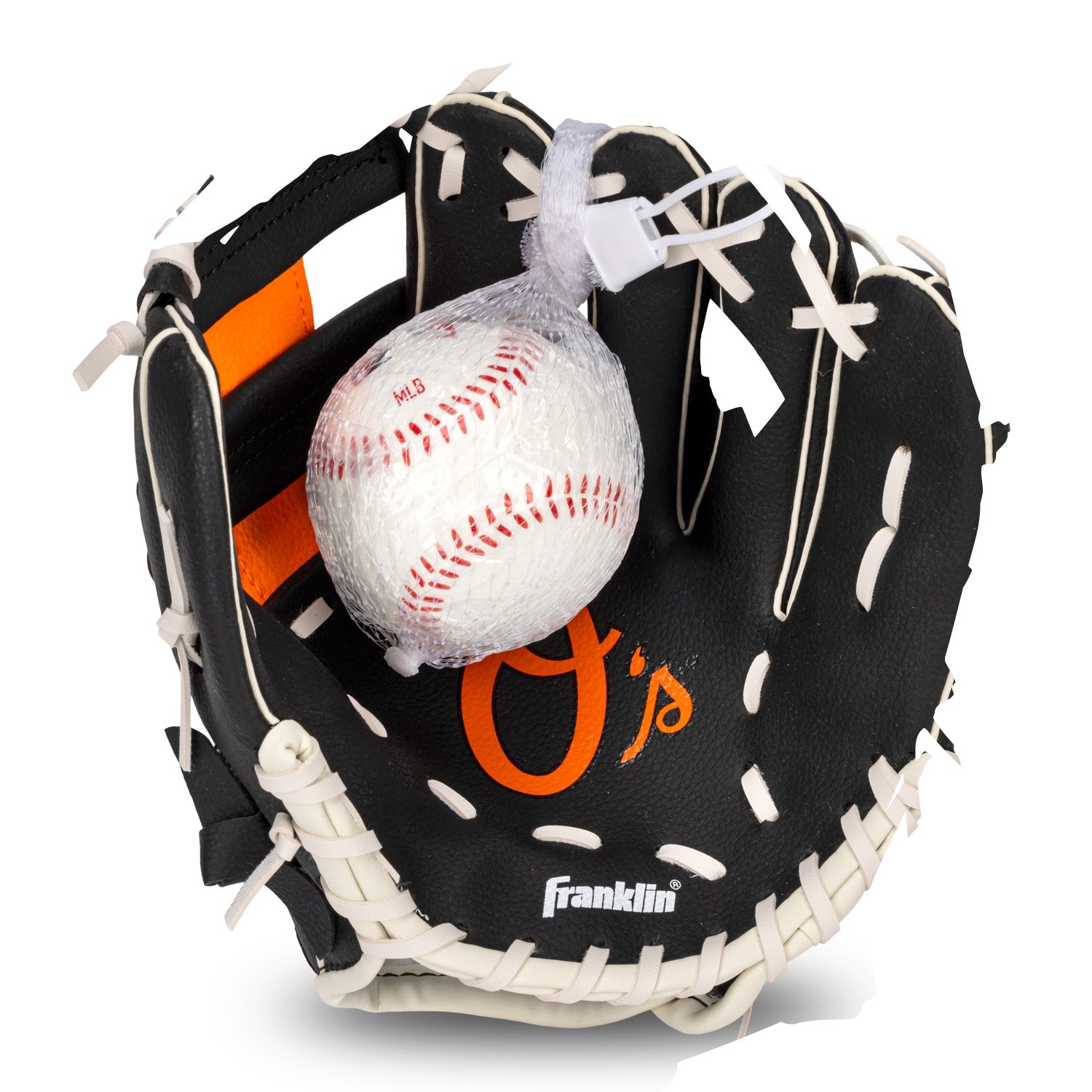 Franklin Sports Kids' MLB Baltimore Orioles 9.5 in T-Ball Glove and Ball Set