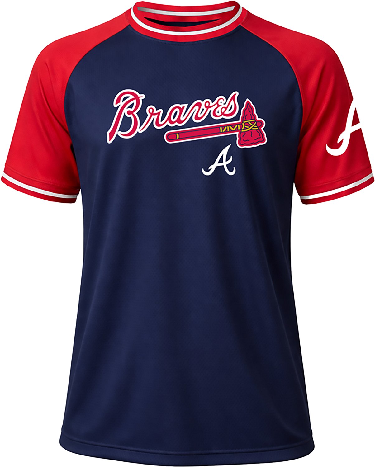 Stitches Men's Atlanta Braves Raglan Crewneck Pullover Short Sleeve Shirt