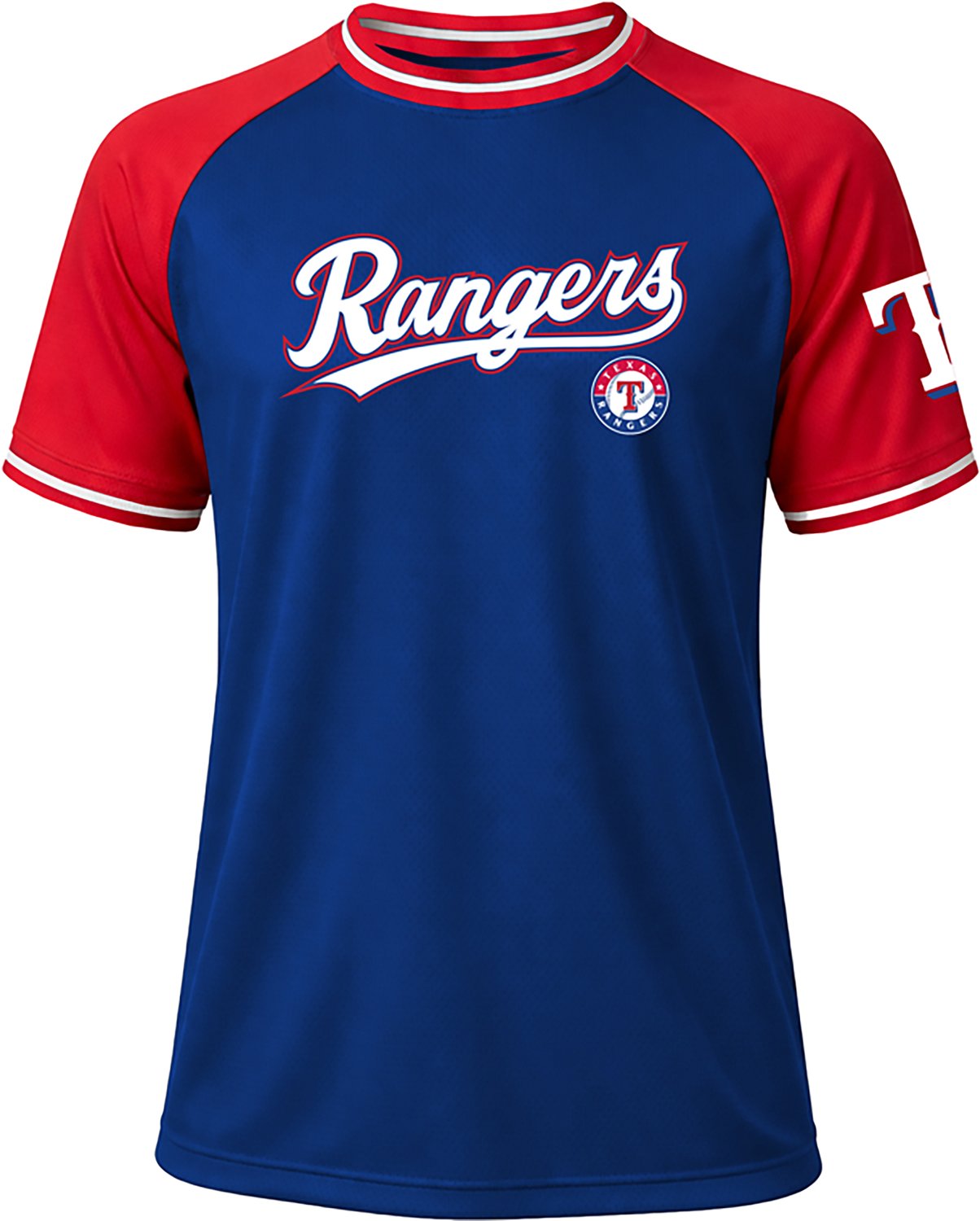 Stitches Men's Texas Rangers Raglan Crewneck Pullover Short Sleeve Shirt