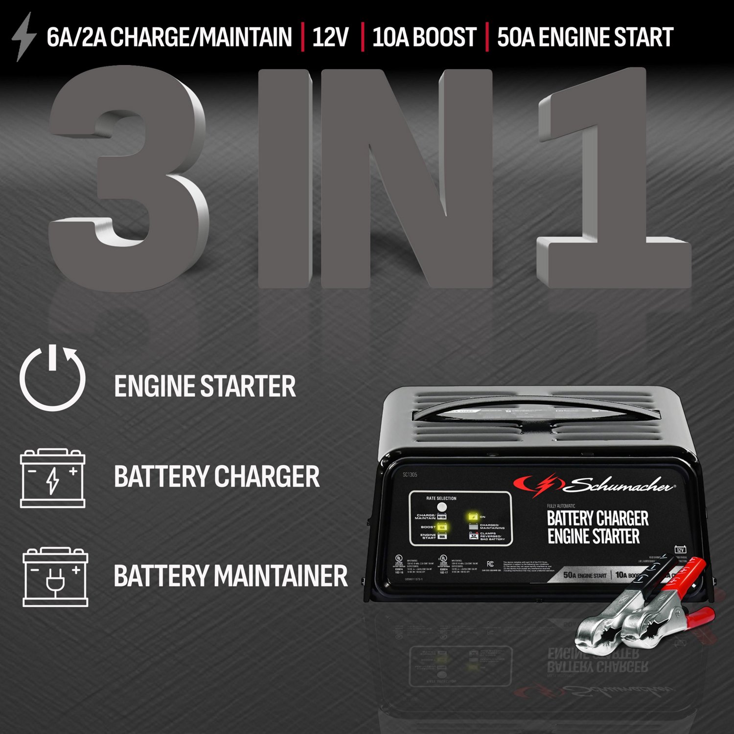 Schumacher Electric 3-in-1 12V Fully Automatic Battery Charger and Engine Starter - view number 2