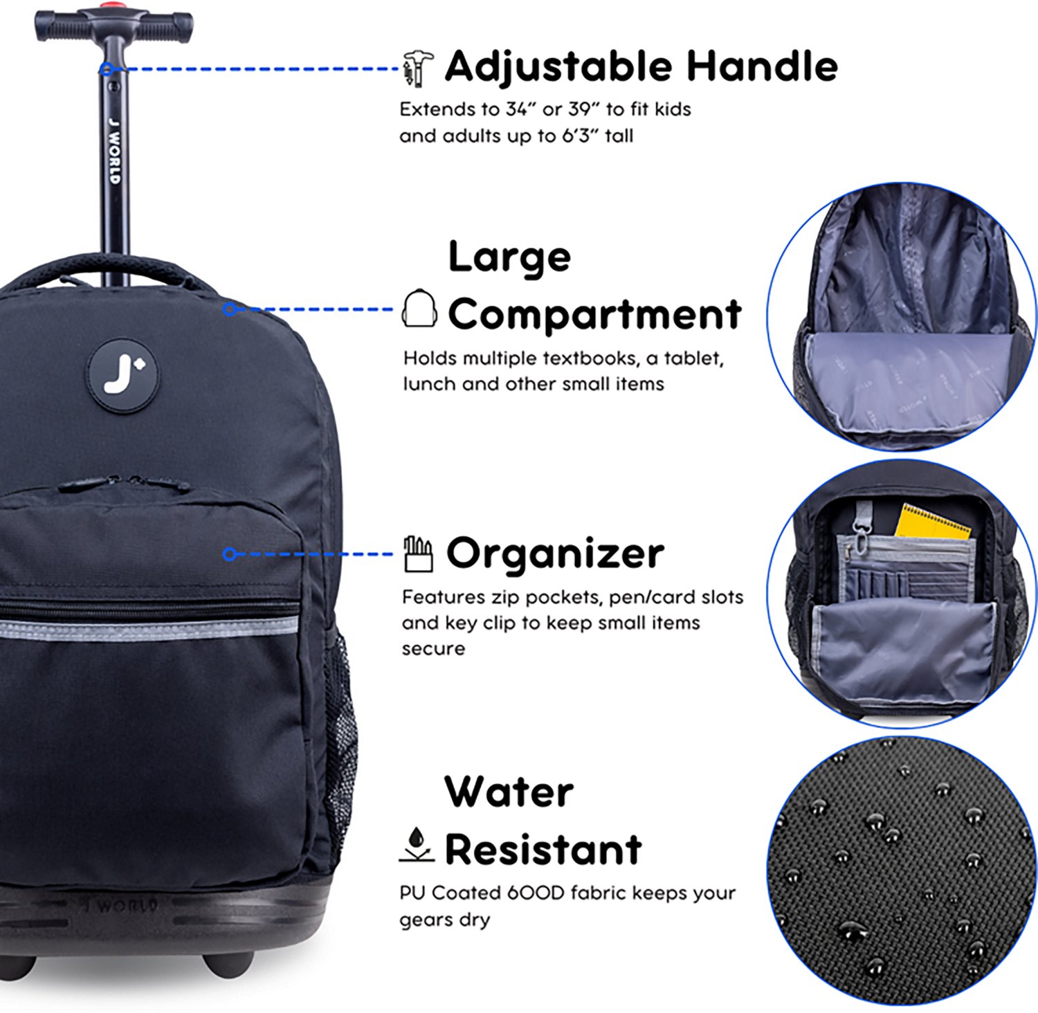 J World Kids' Sunrise 18" Rolling Backpack 34.5L - view number 4