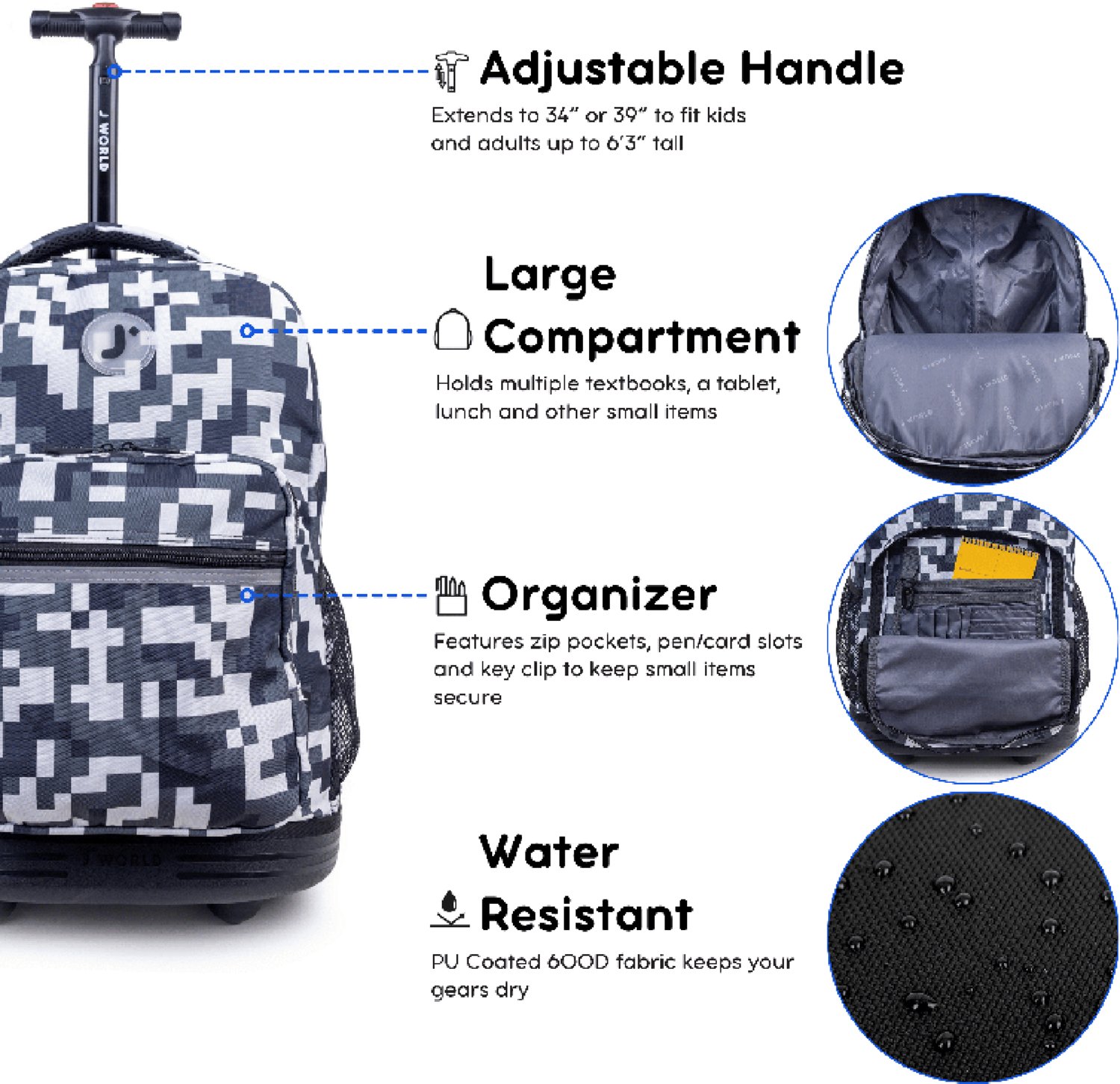 J World Kids' Sunrise 18" Rolling Backpack 34.5L - view number 4