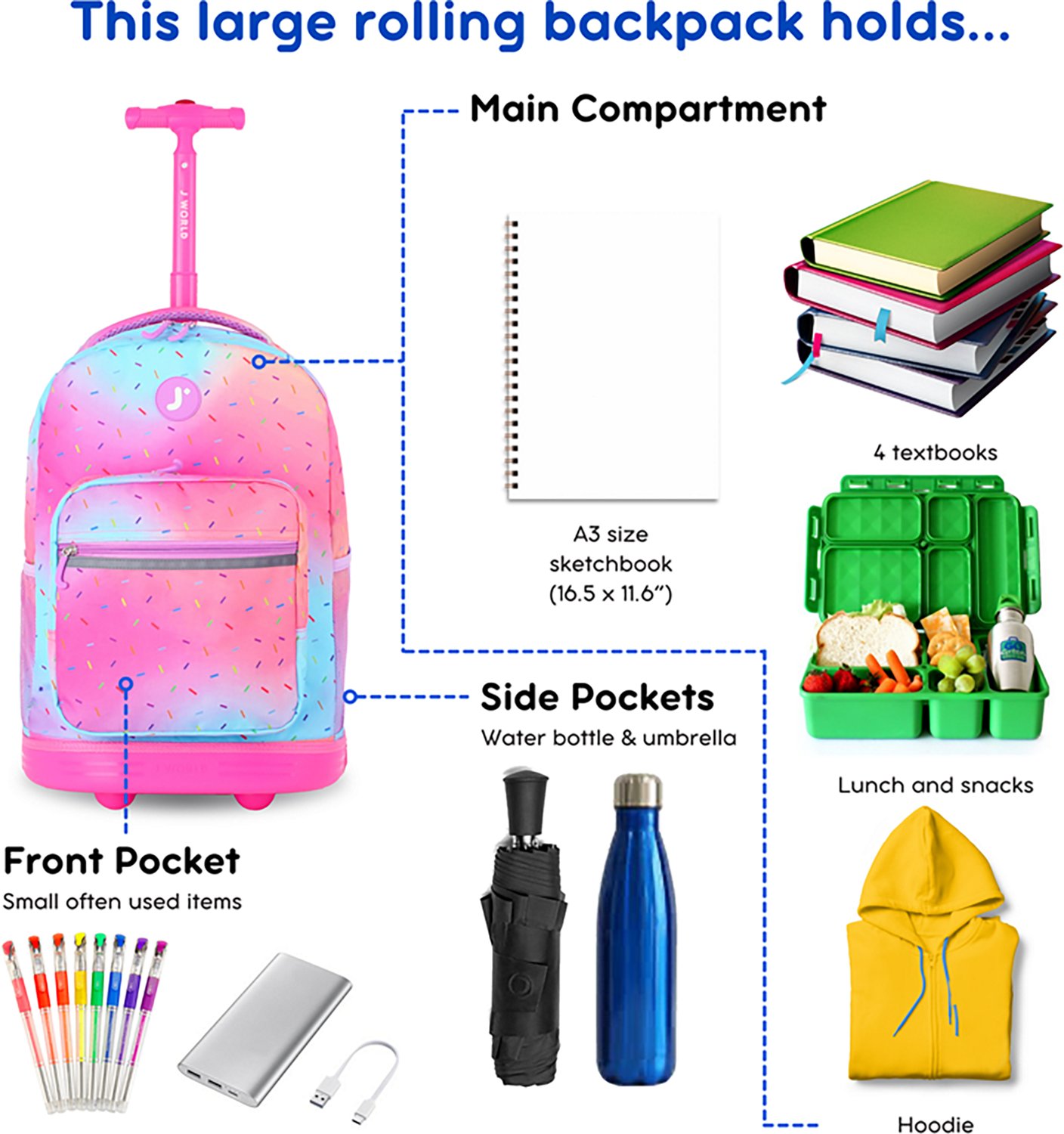 J World Kids' Sunrise 18" Rolling Backpack 34.5L - view number 2