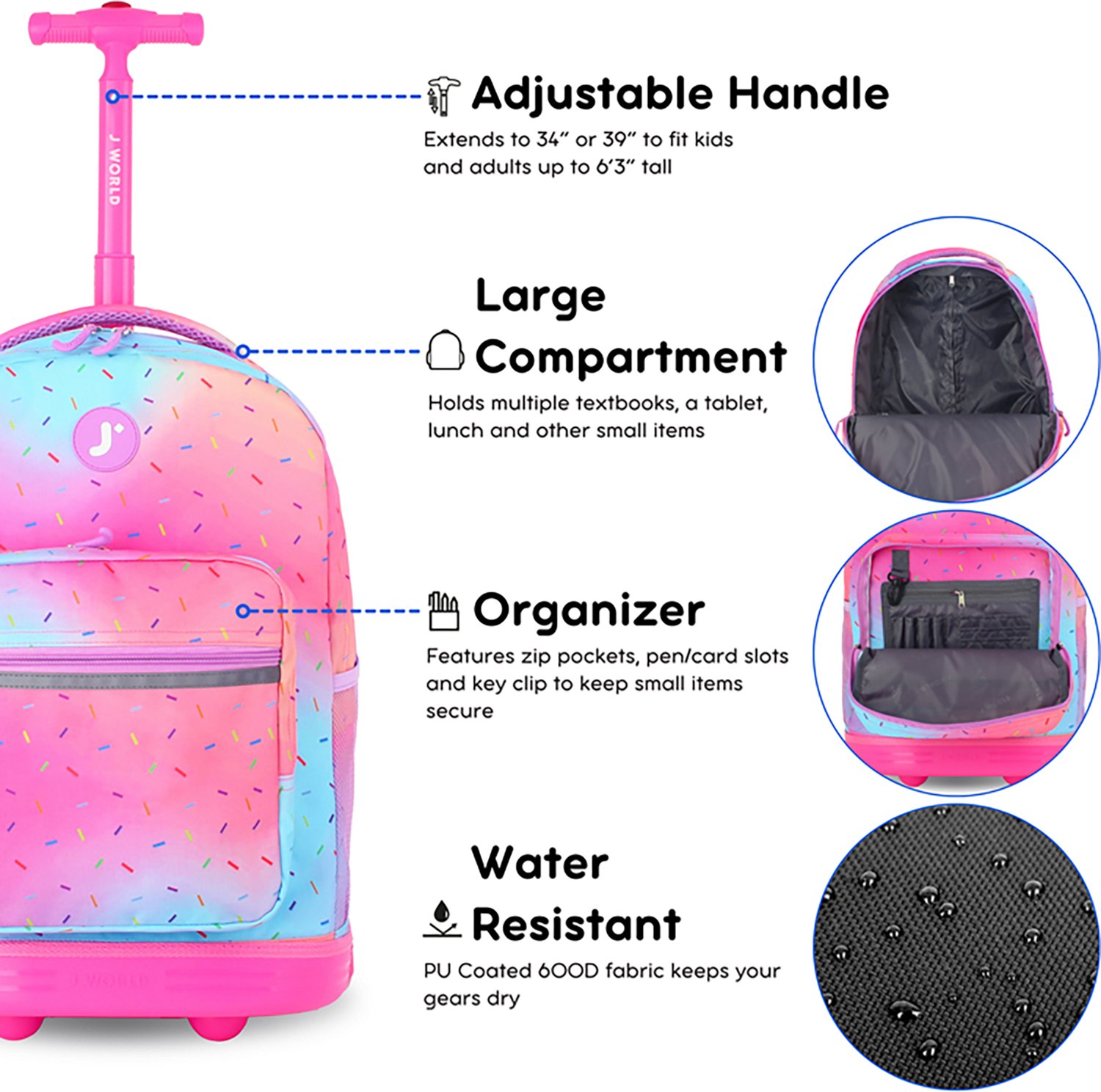 J World Kids' Sunrise 18" Rolling Backpack 34.5L - view number 4