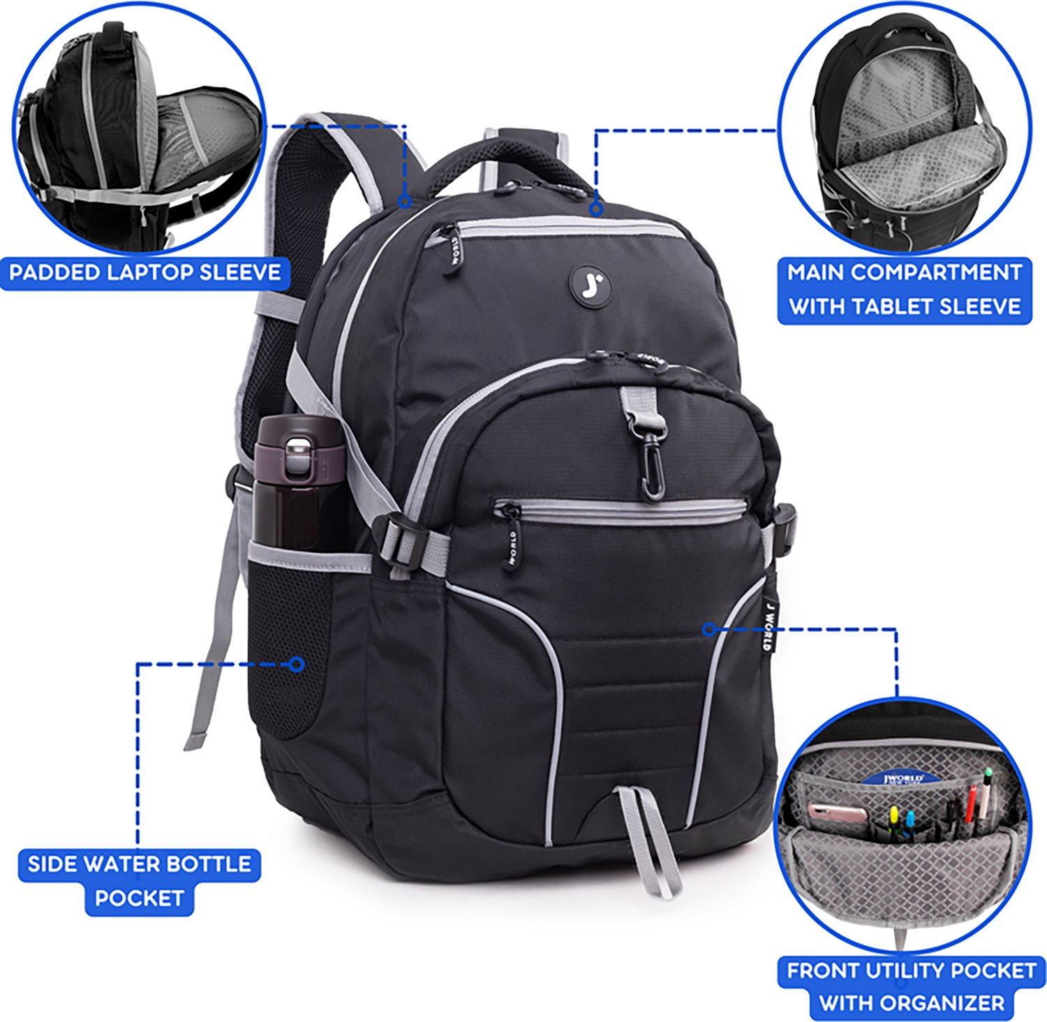 J World Atom Multi-Compartment Laptop Backpack 29.5L