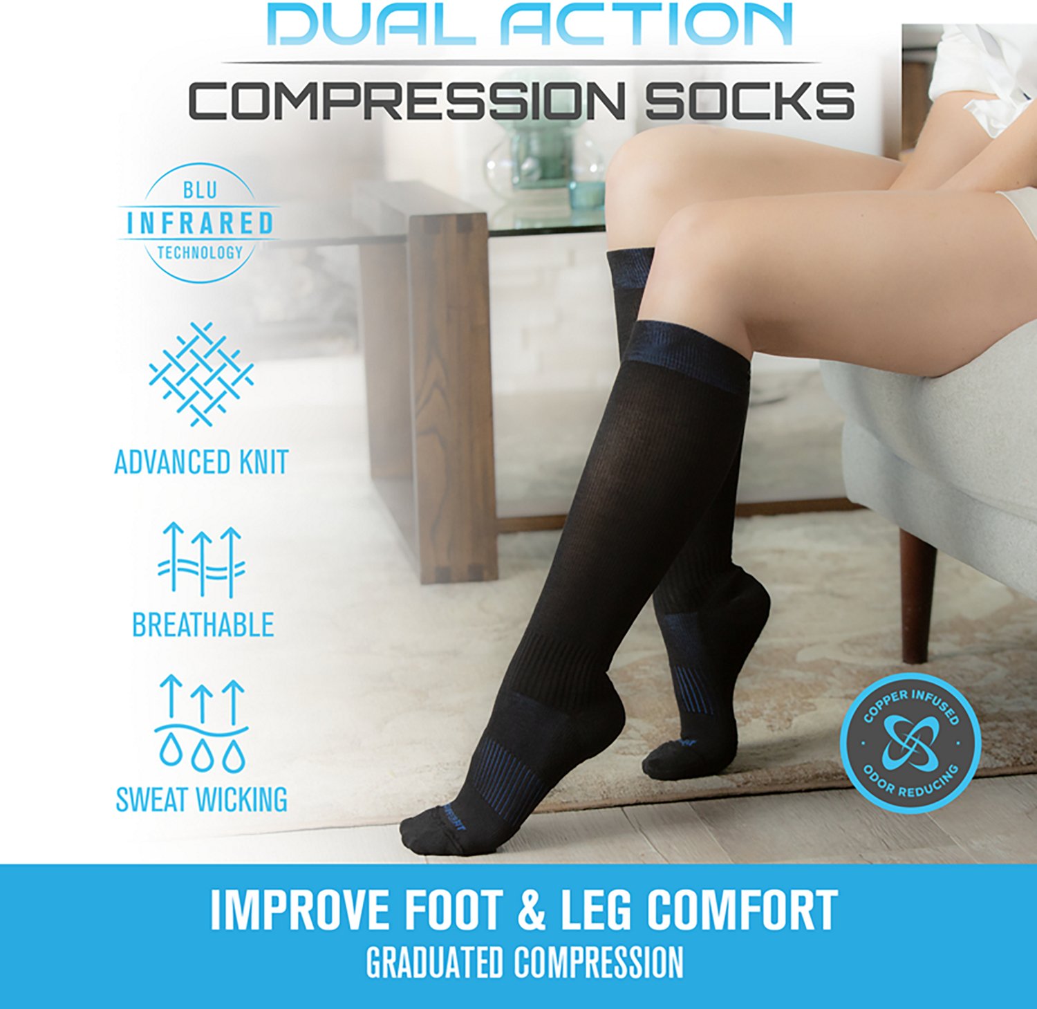 Copper Fit Dual Action Elbow Compression Socks
