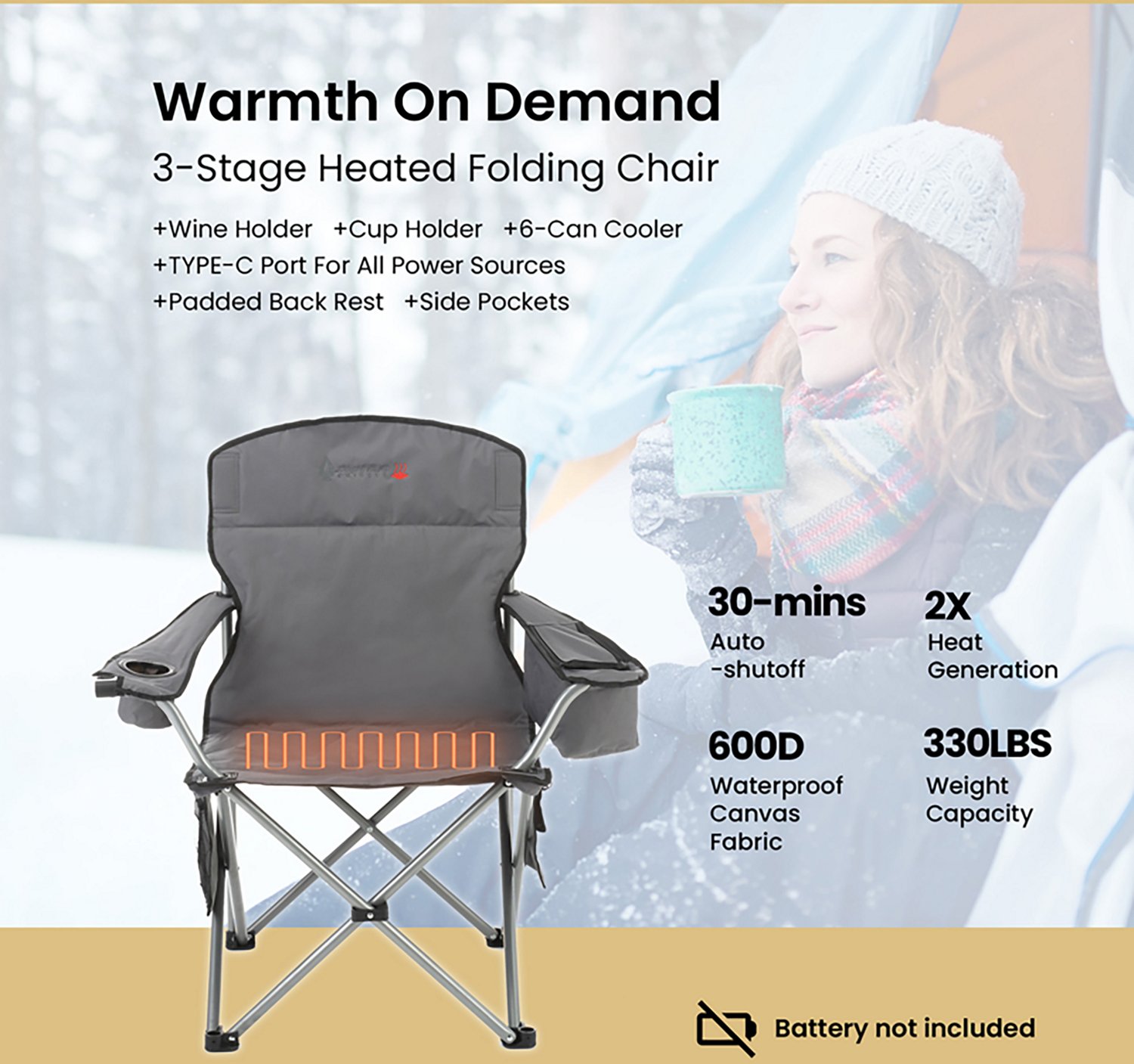 Arrowhead Outdoor Heated Camp Chair - view number 3