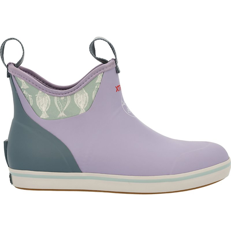 Xtratuf Women's 6" Ankle Deck Boots, in Lavender/Gray/Halibut Print, Size 5 | by West Marine