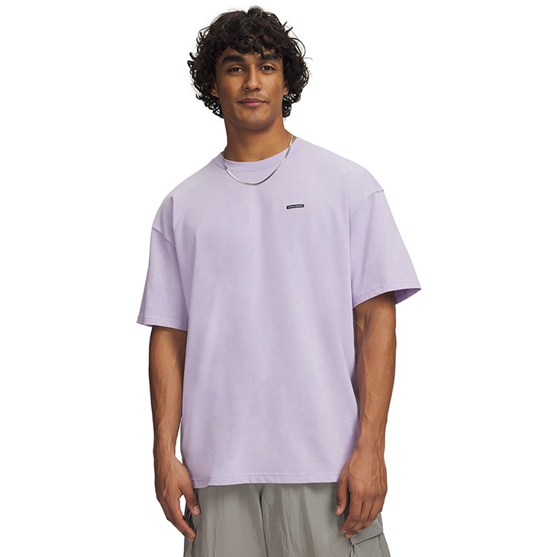 Under Armour Men's Heavyweight Oversized Logo Wash T-Shirt, XXL, Purple Crest