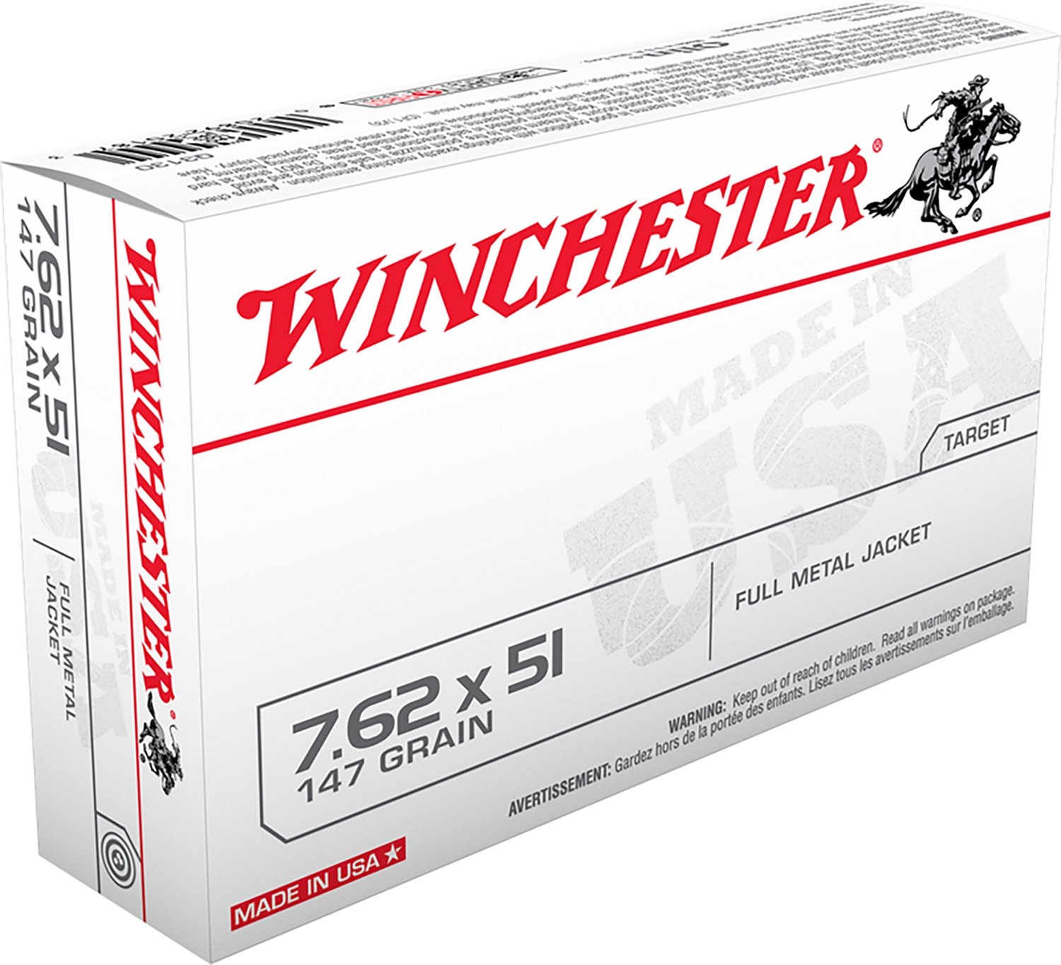Winchester USA White Box 7.62 x 51mm 147GR Centerfire Ammunition - 20 Rounds