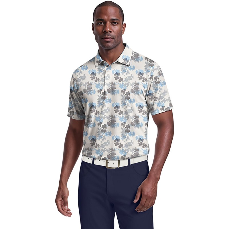 PGA Tour Men's Short Sleeve Geometric Textured Floral Print Polo
