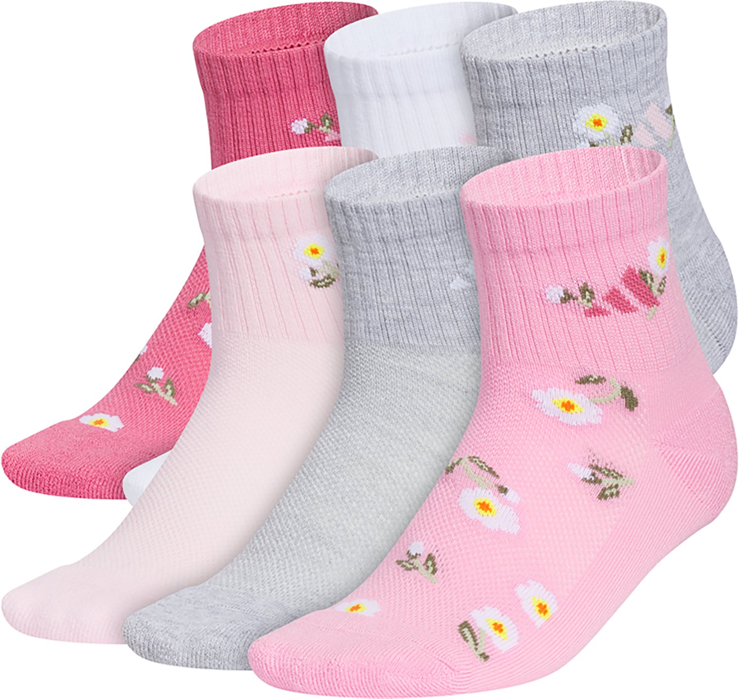 adidas Girls' Cushioned Graphic 2.0 Quarter Socks 6-Pack
