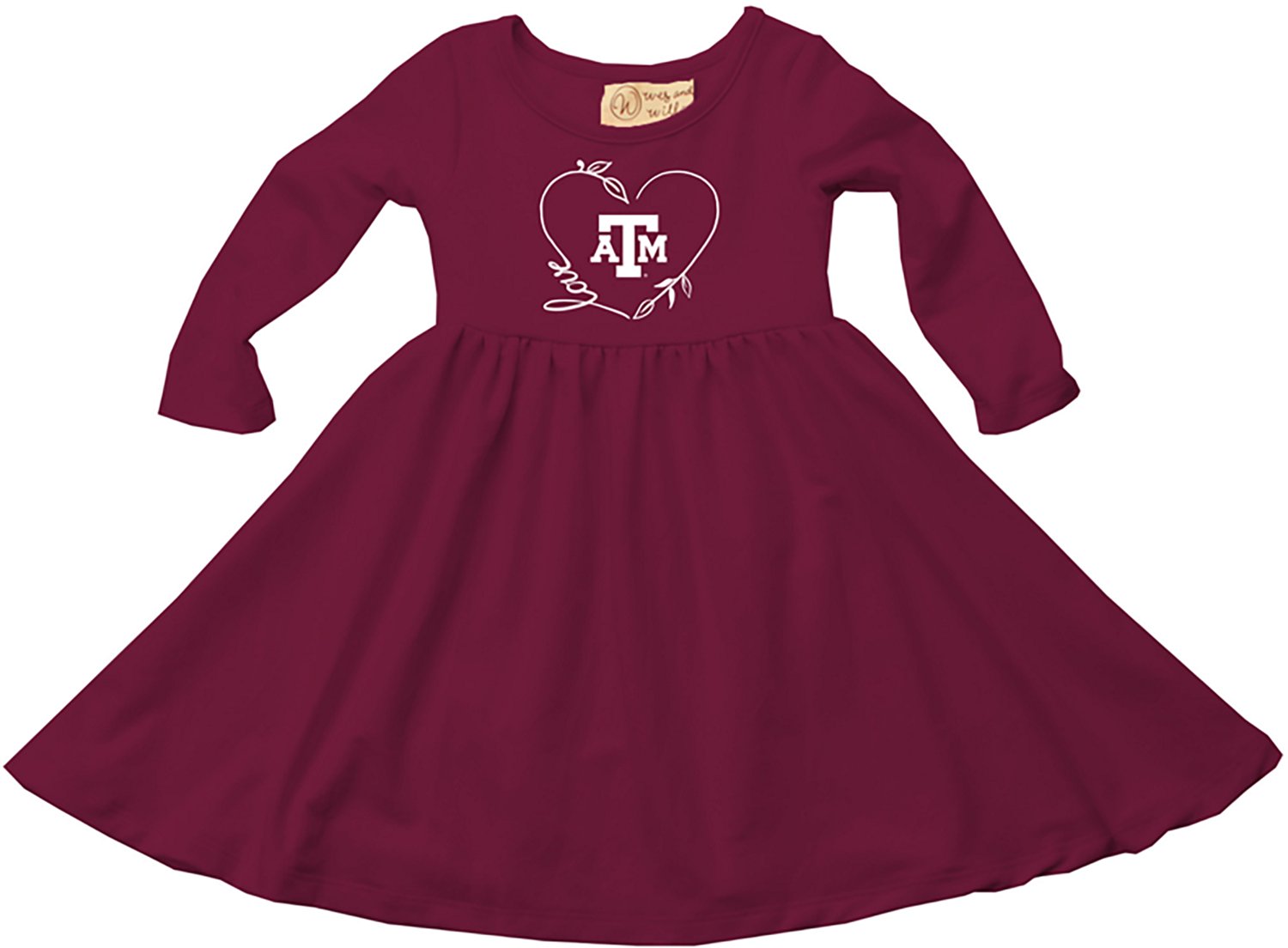 Wes & Willy Infant Girls' Texas A&M University School Heart Long Sleeve Twirl Dress