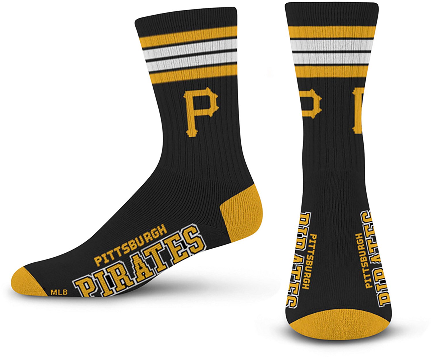 For Bare Feet Adult Pittsburgh Pirates 4-Stripe Deuce Crew Socks