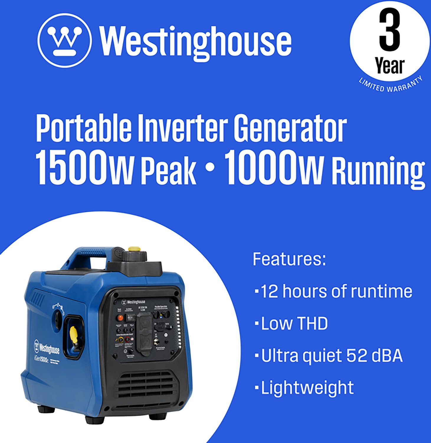 Westinghouse 1,500W Gas Powered Inverter Generator with Recoil Start - view number 2