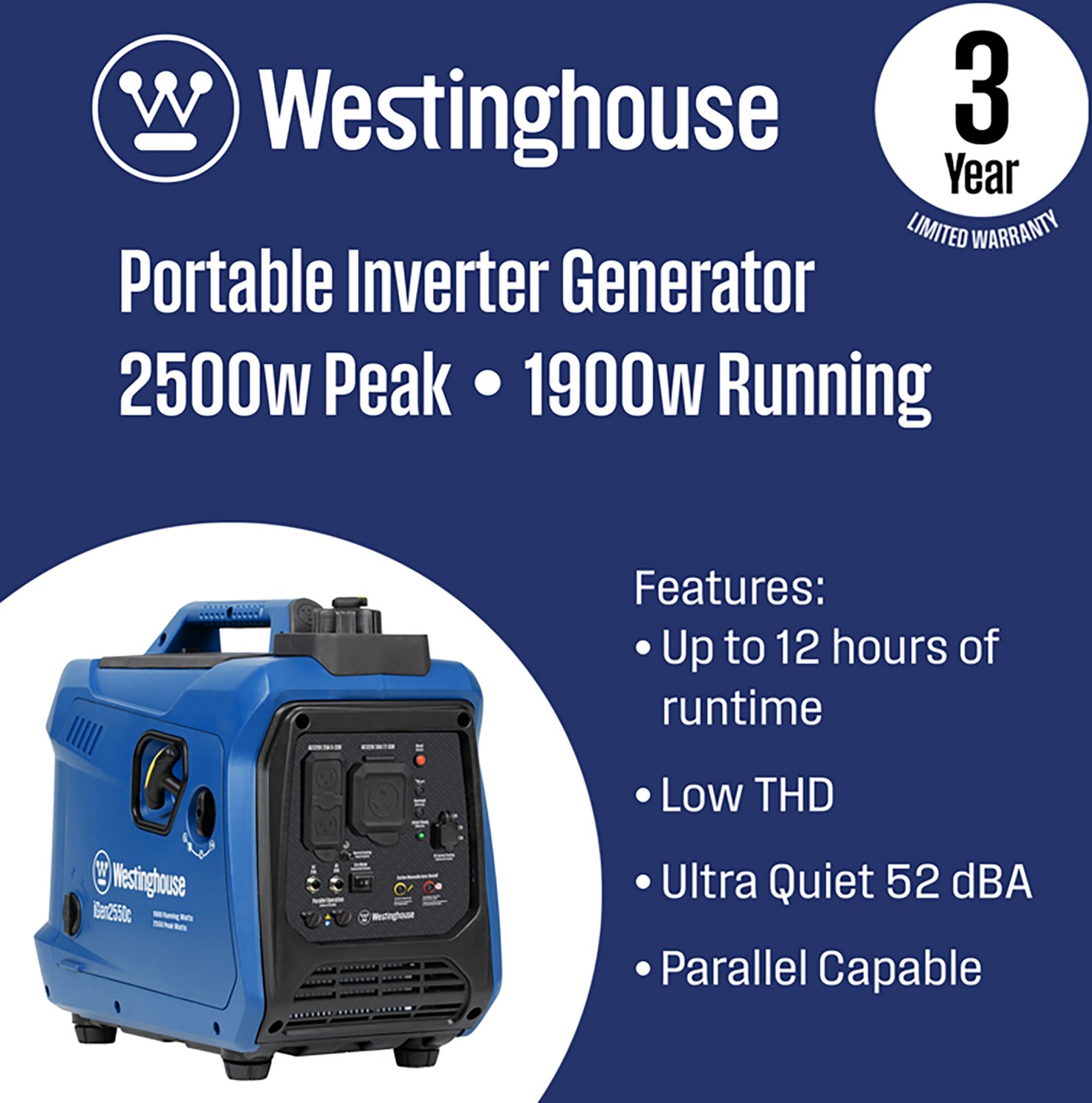 Westinghouse 2,550W Gas Powered Inverter Generator with Recoil Start