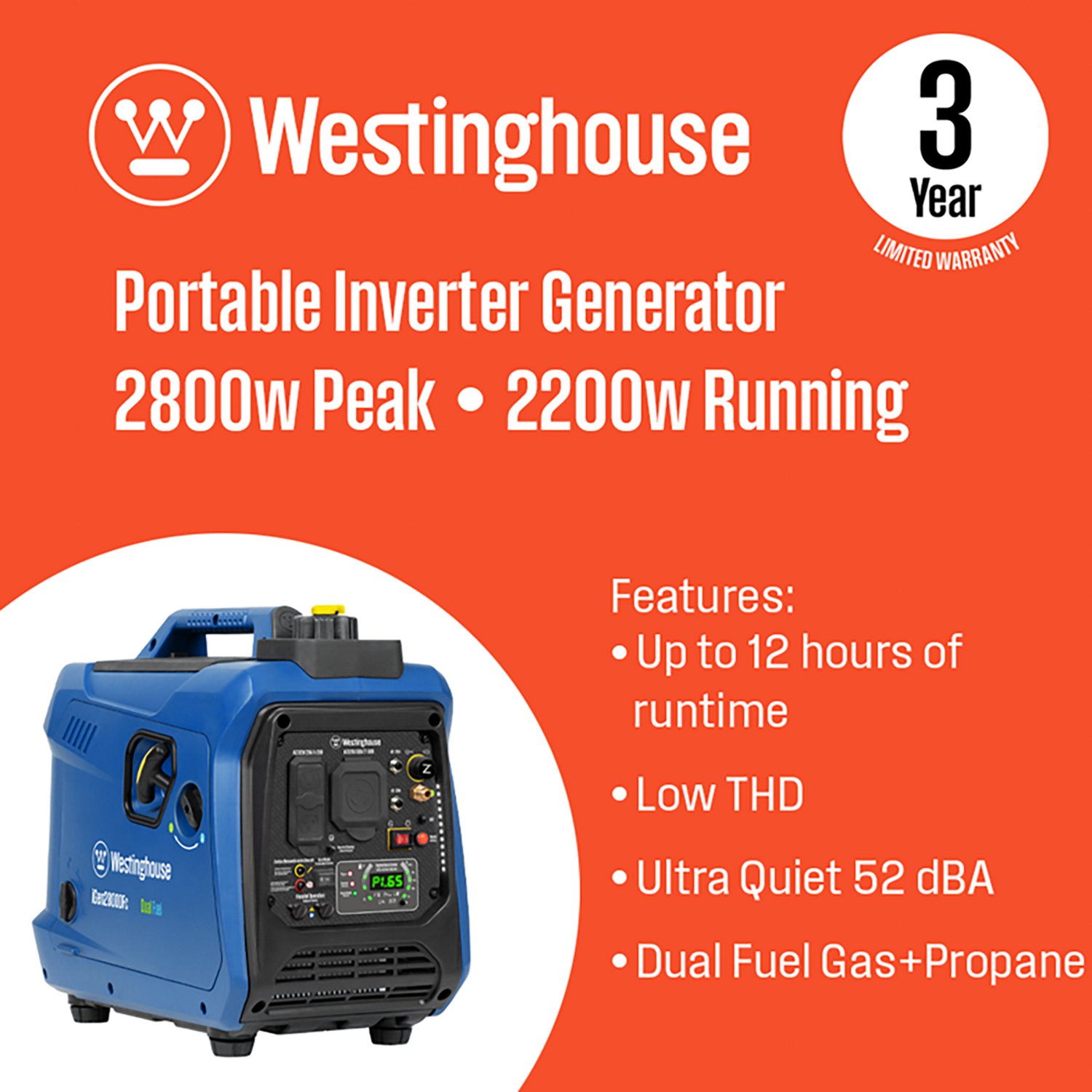 Westinghouse 2,800W Gas and Propane Dual Fuel Inverter Generator with Recoil Start - view number 2