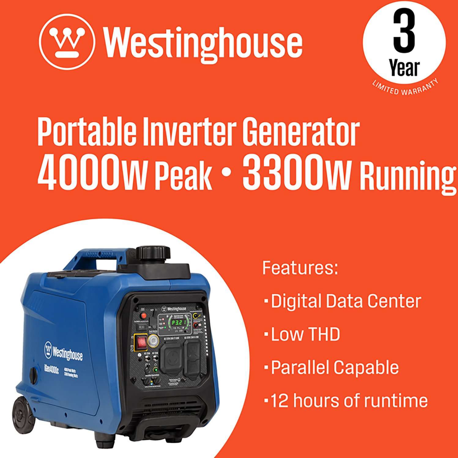 Westinghouse 4,000W Gas Powered Inverter Generator with Remote Electric Start